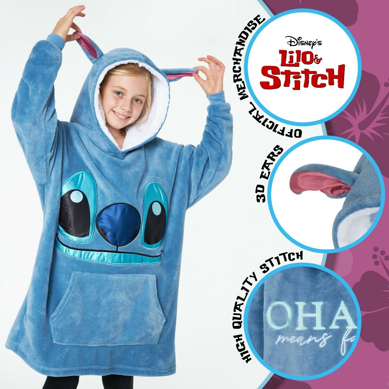 Stitch Disney Hoodie for Kids, Fleece Oversized Hoodie Blanket - Stitch - Image 2