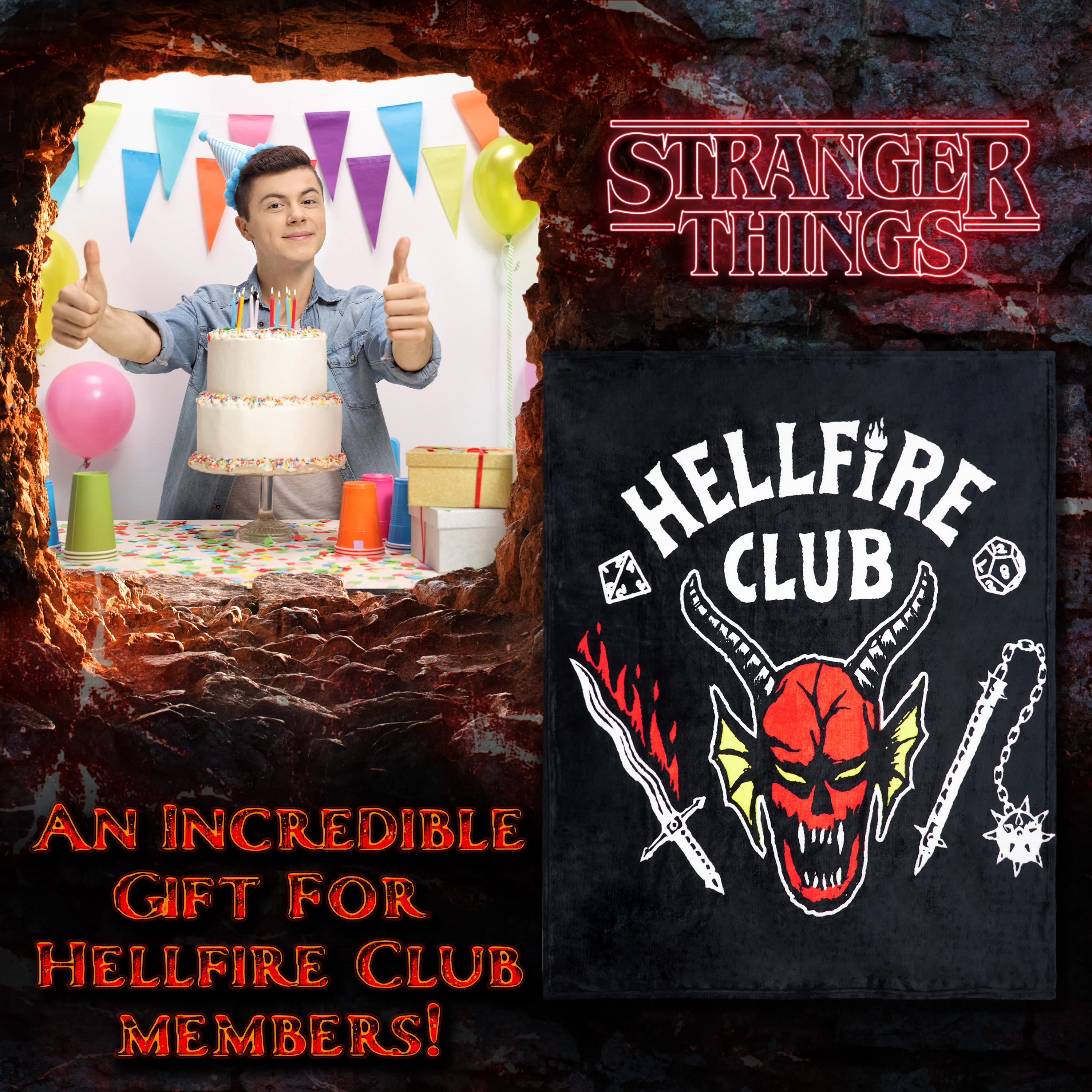 Stranger Things Blanket Throw Bedroom Accessories Fleece Blanket, Hellfire Club - Image 3