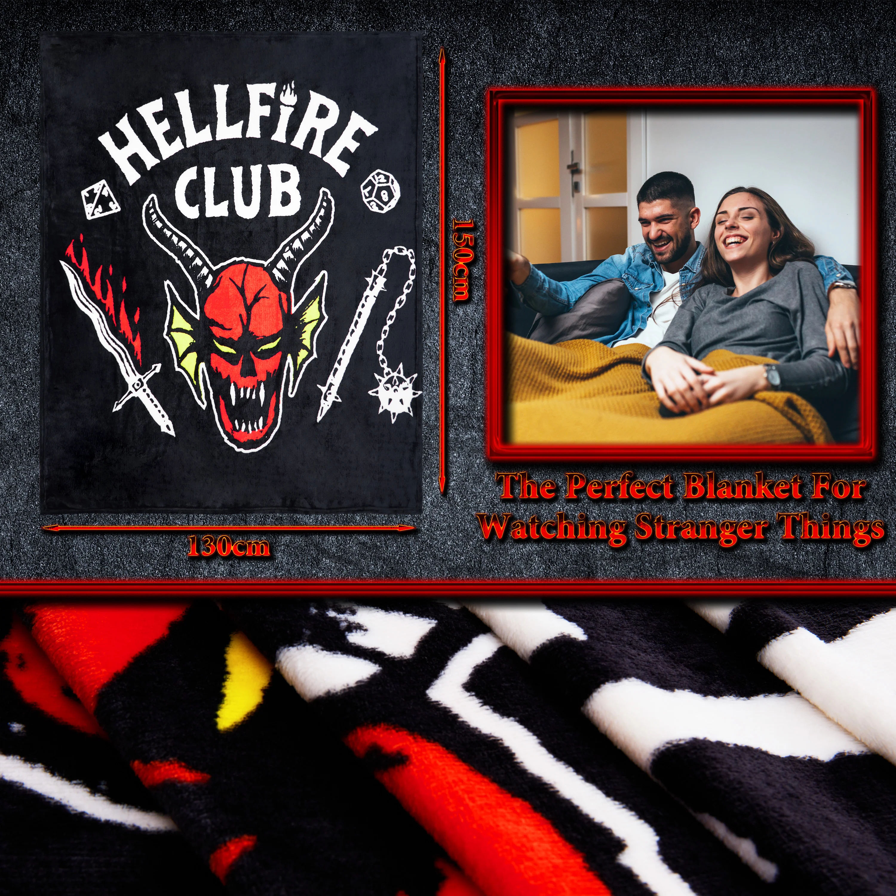 Stranger Things Blanket Throw Bedroom Accessories Fleece Blanket, Hellfire Club - Image 6