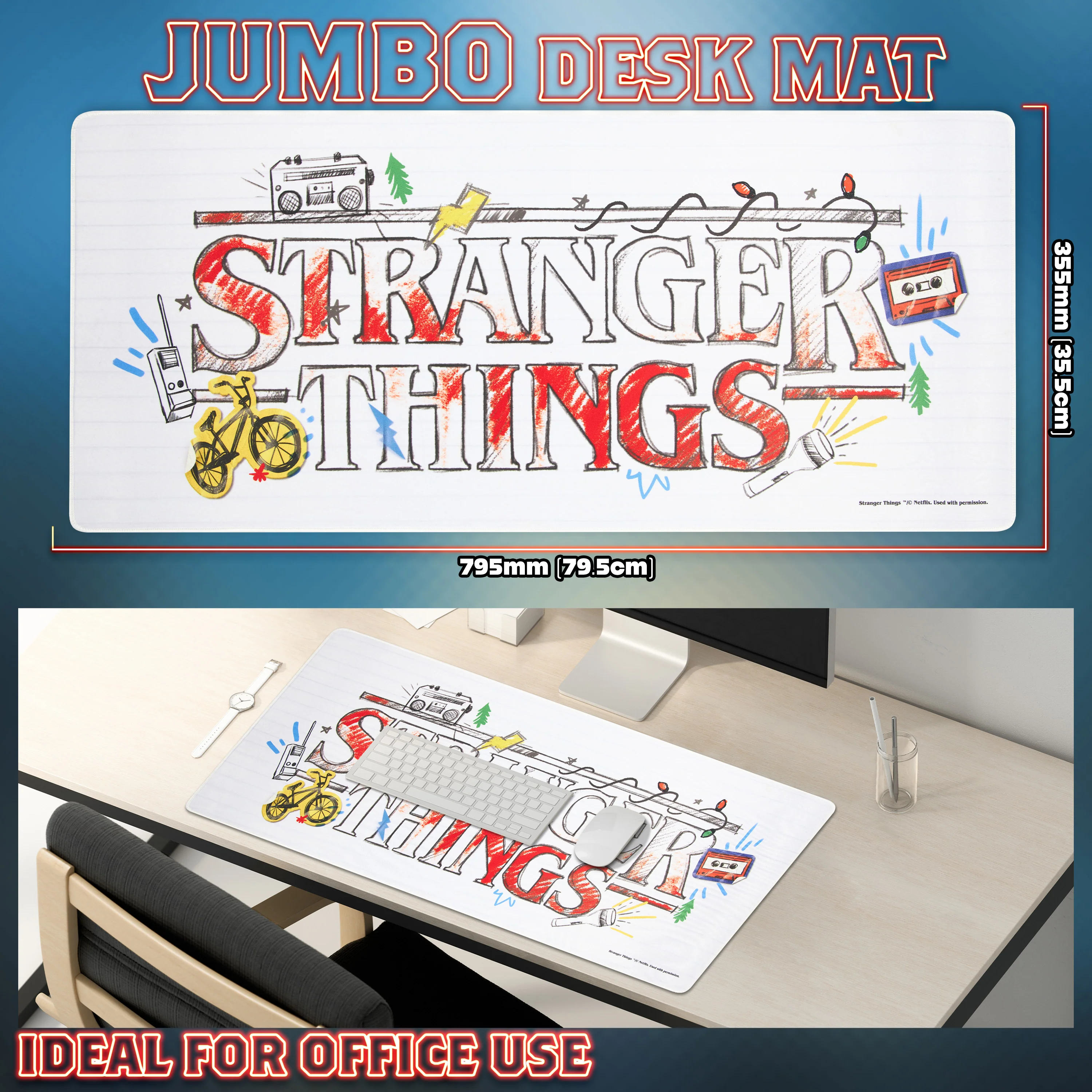 Stranger Things Desk Mat Large -Desk Protector Mat - White - Image 3