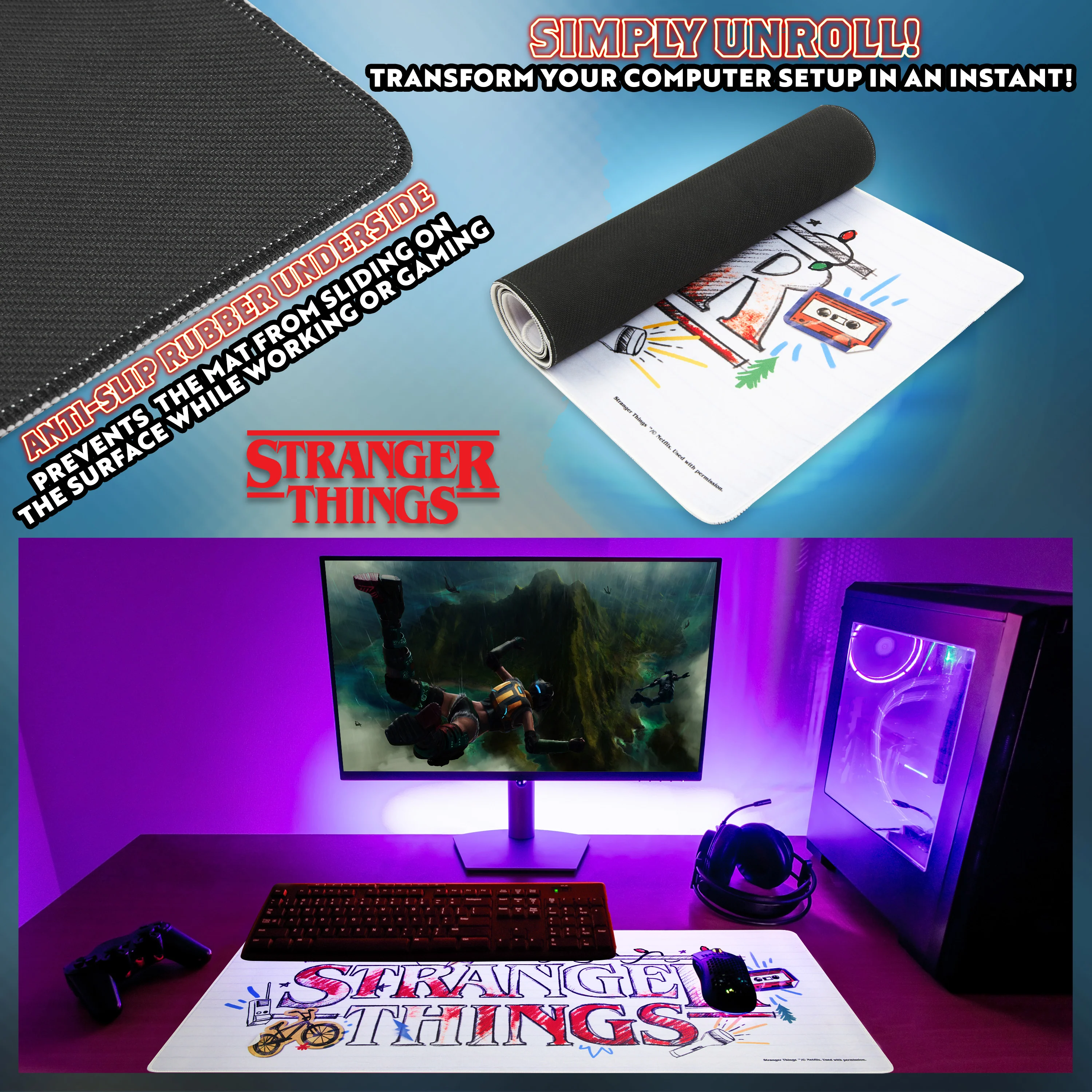 Stranger Things Desk Mat Large -Desk Protector Mat - White - Image 5