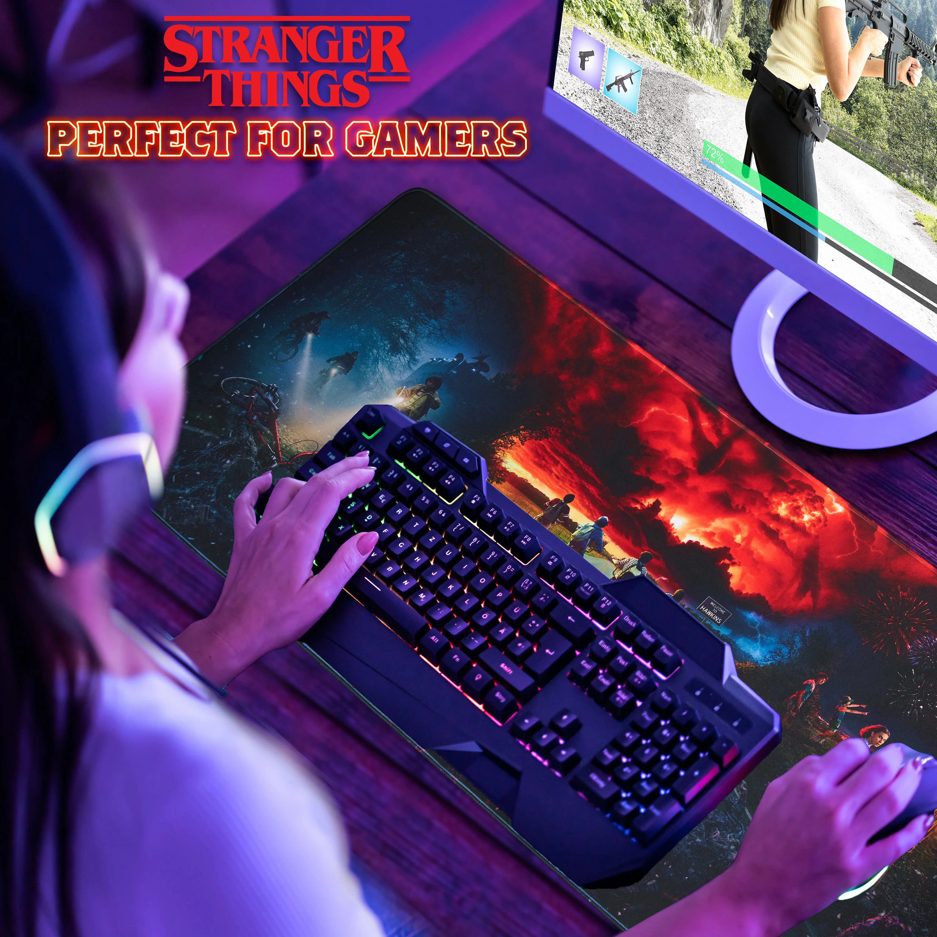 Stranger Things Desk Mat, Large Mouse Mat - Black - Image 2