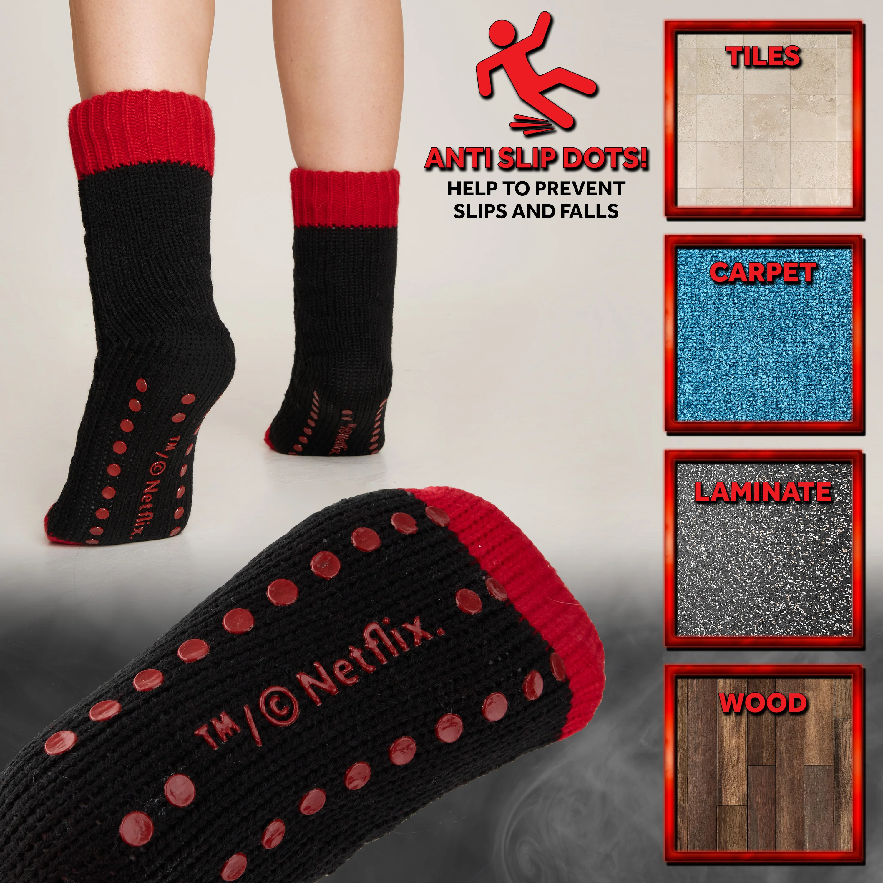 Stranger Things Fluffy Socks for Women and Teenagers - Black & Red - Image 4