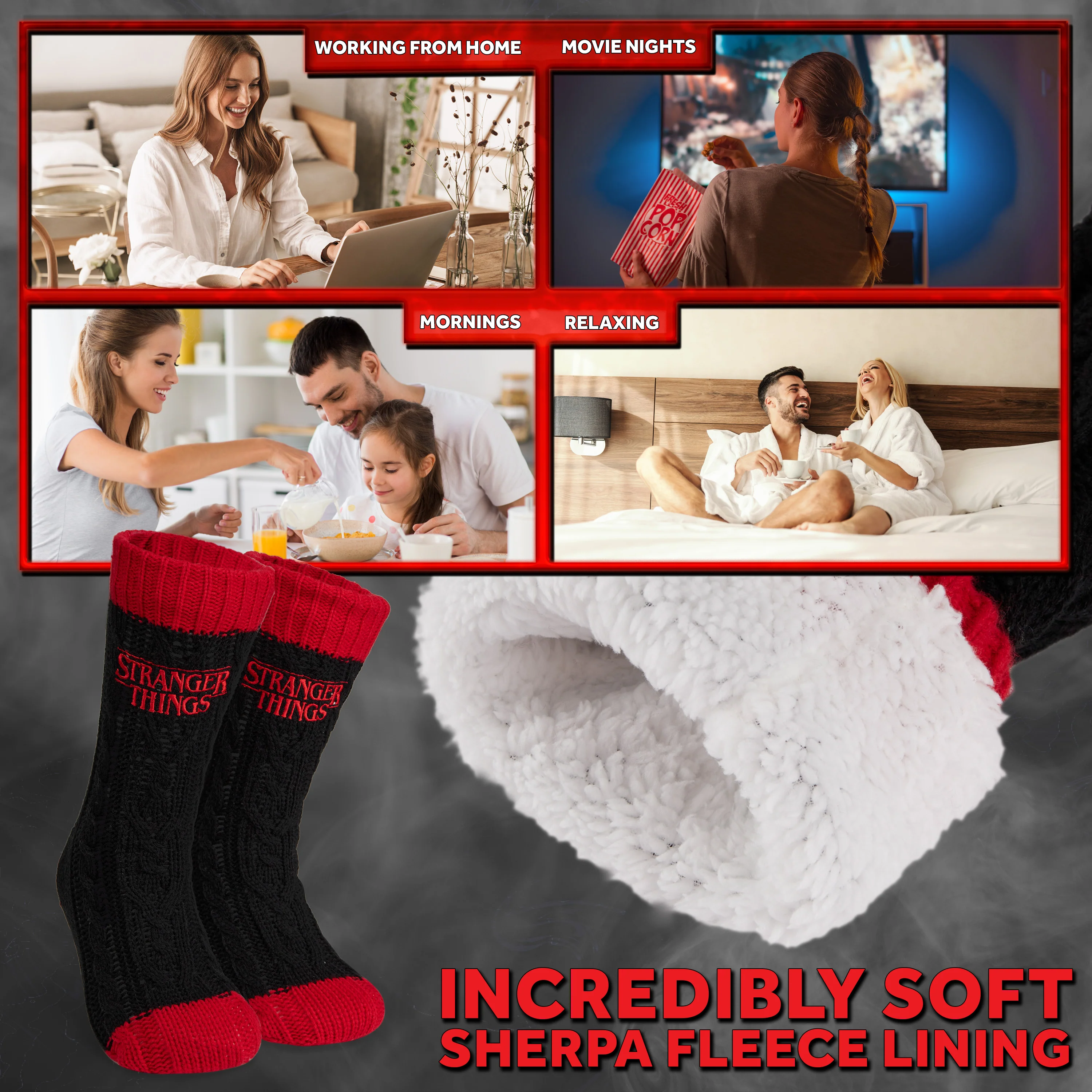 Stranger Things Fluffy Socks for Women and Teenagers - Black & Red - Image 6