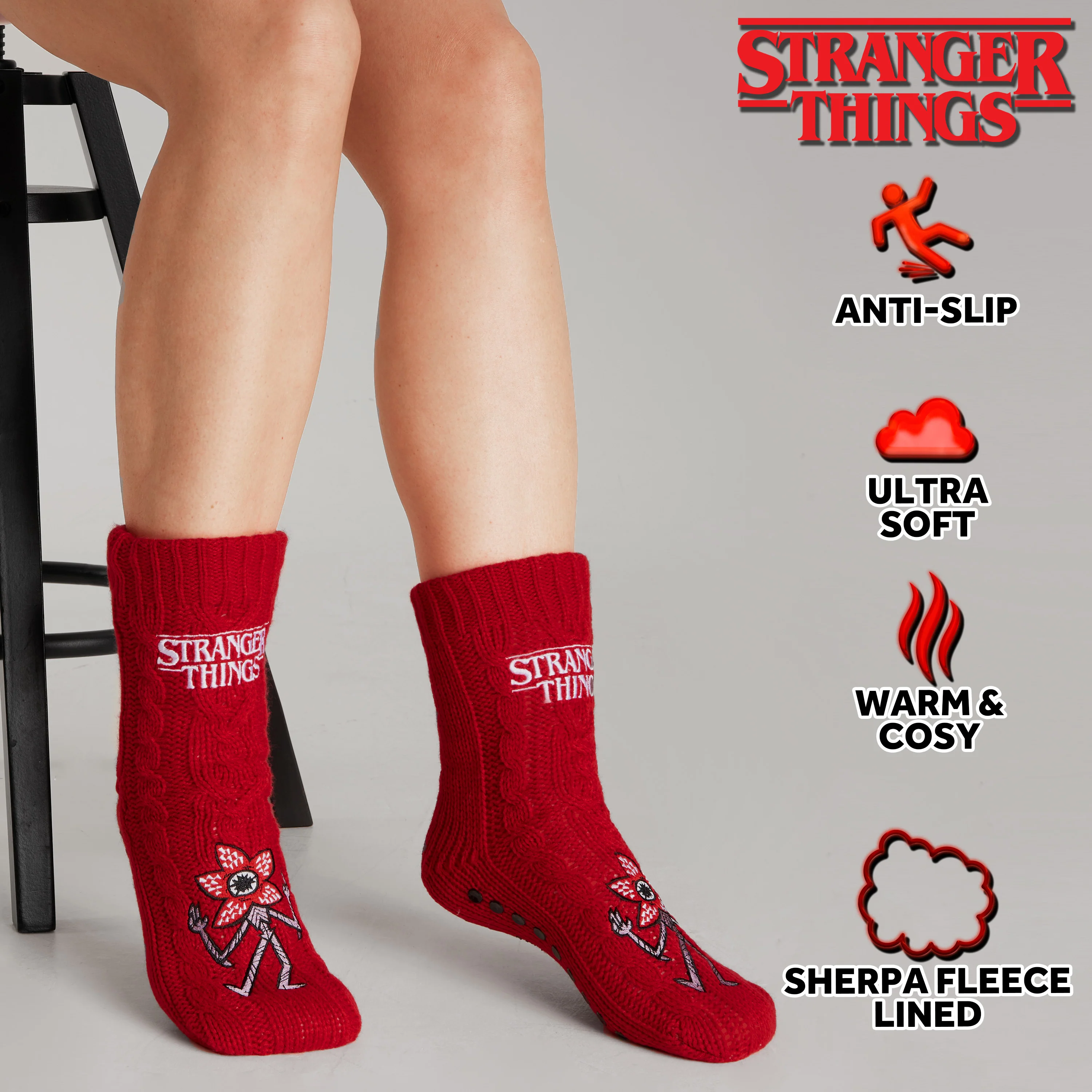 Stranger Things Fluffy Socks for Women and Teenagers - Red - Image 5