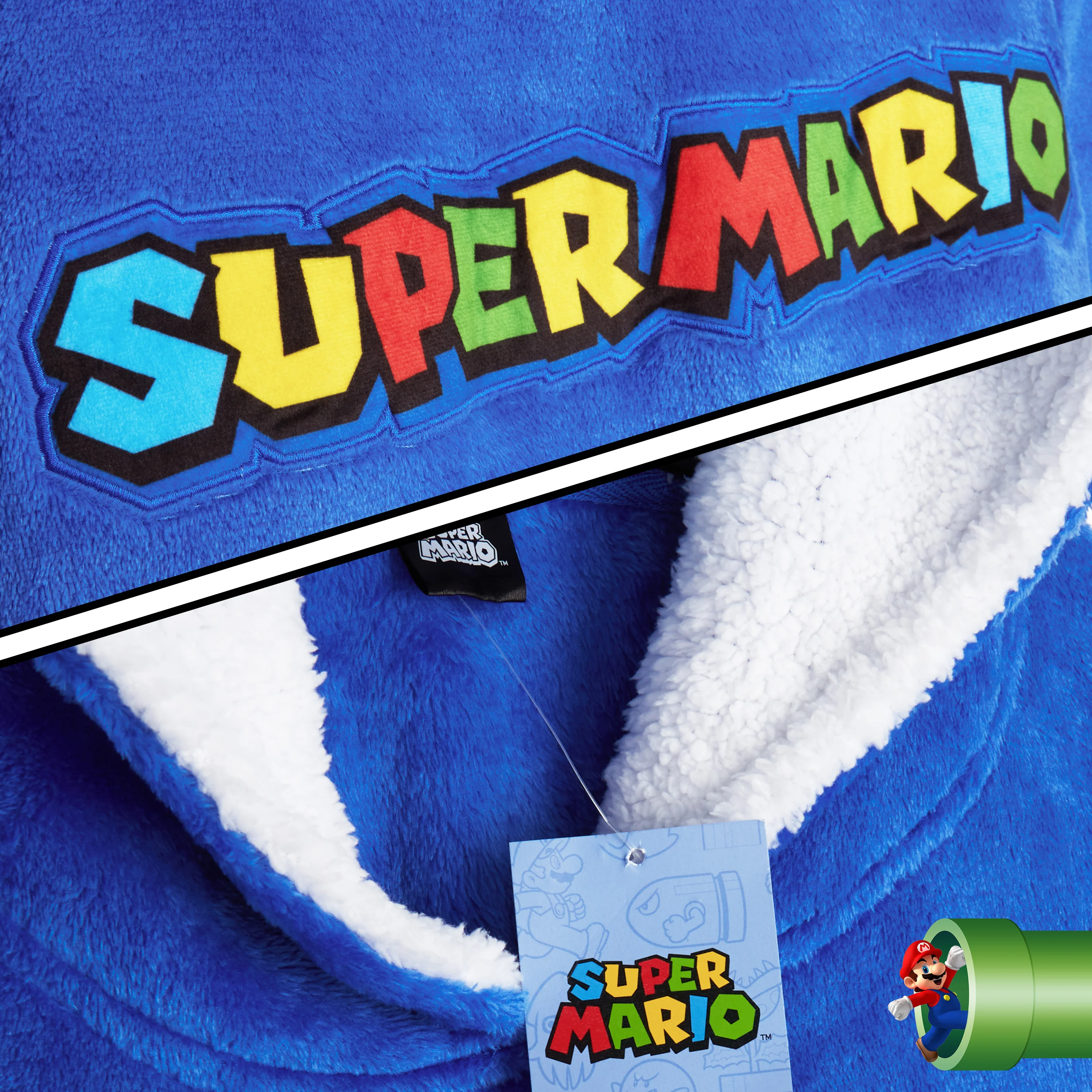 Super Mario Blue Hoodie For Boys, Fleece Oversized Hoodie Blanket for Kids - Image 4