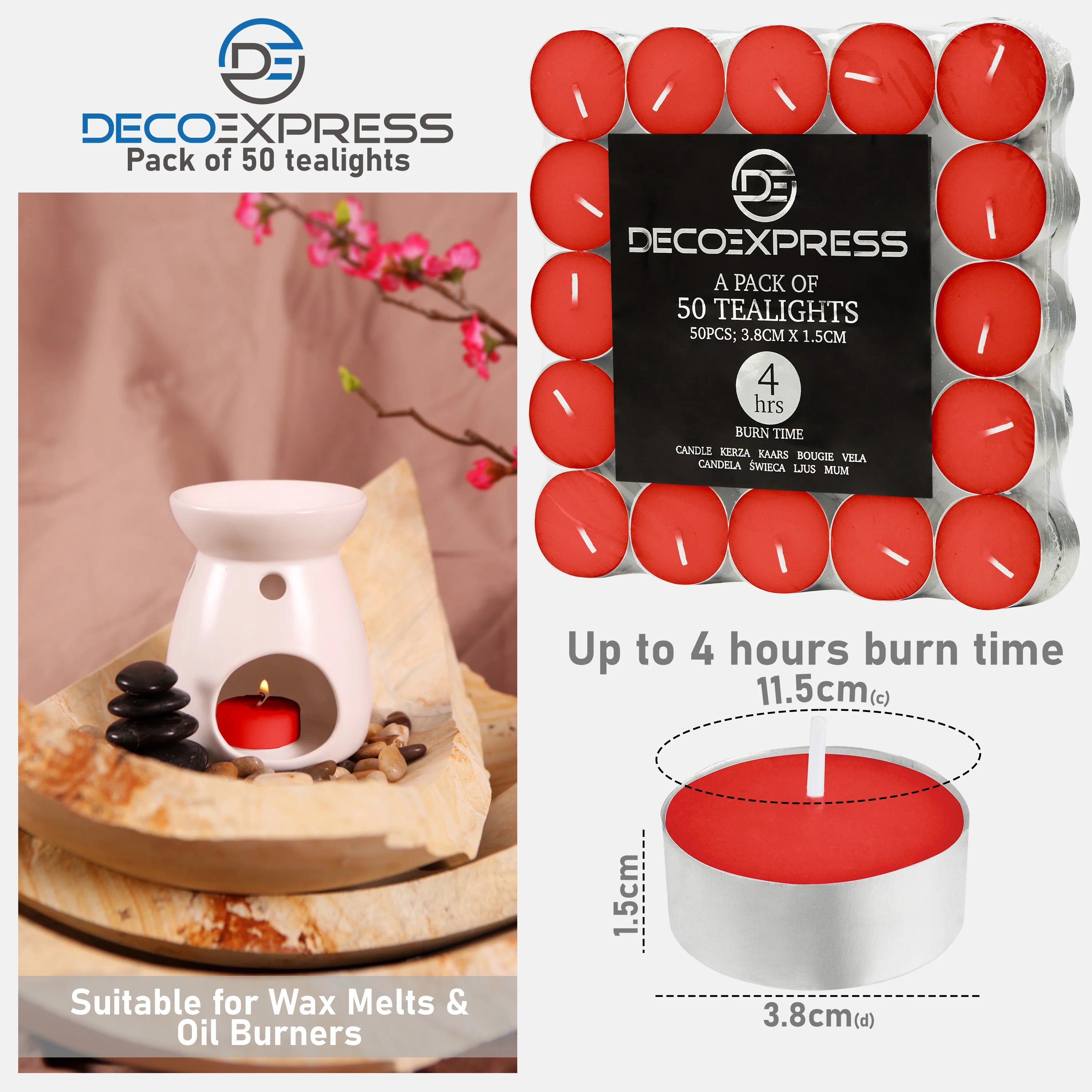 Tealight Candles Multipack - Red, Pack of 50 - 4 Hours - Image 6