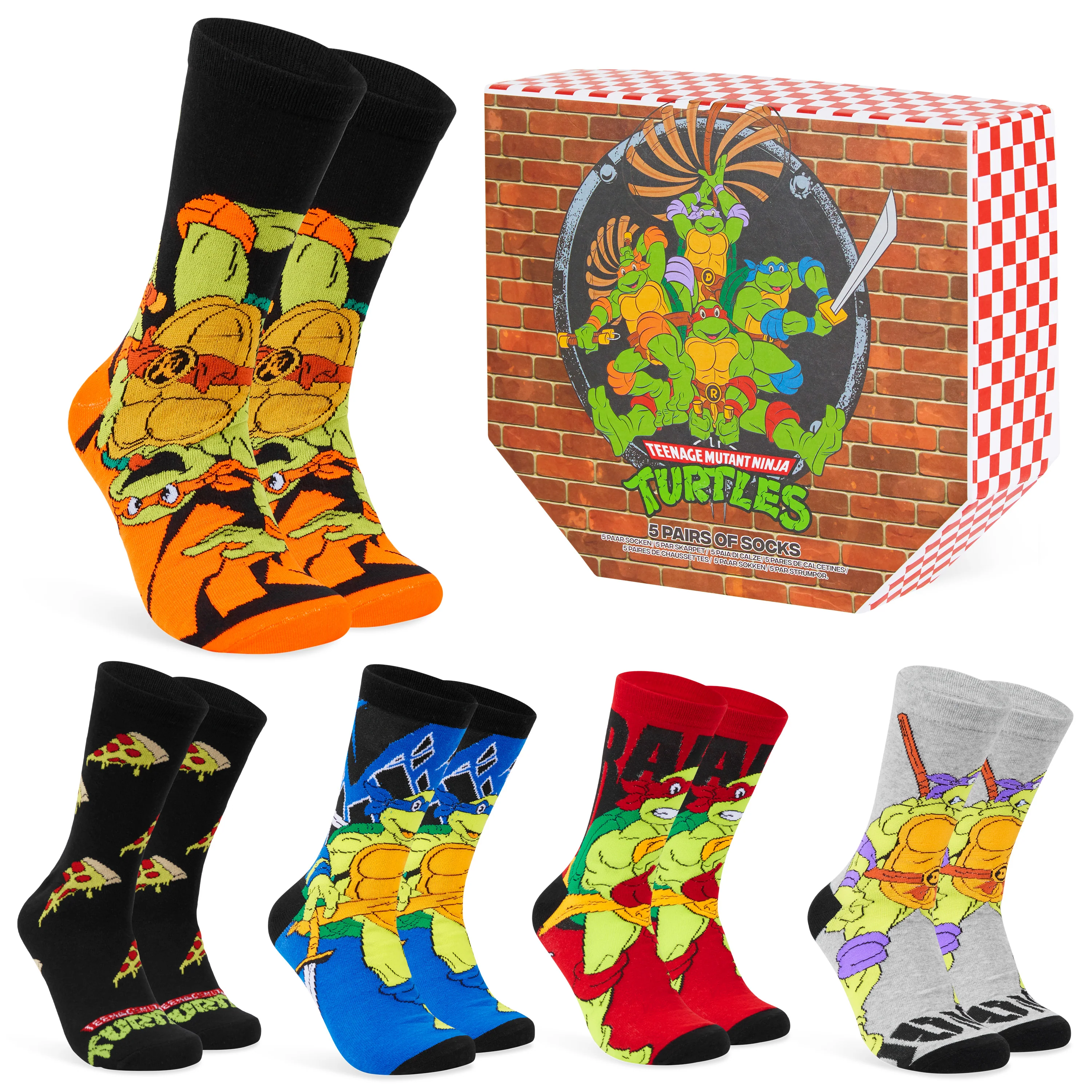 Teenage Mutant Ninja Turtles Mens Socks - Pack of 5 Crew Socks for Men
