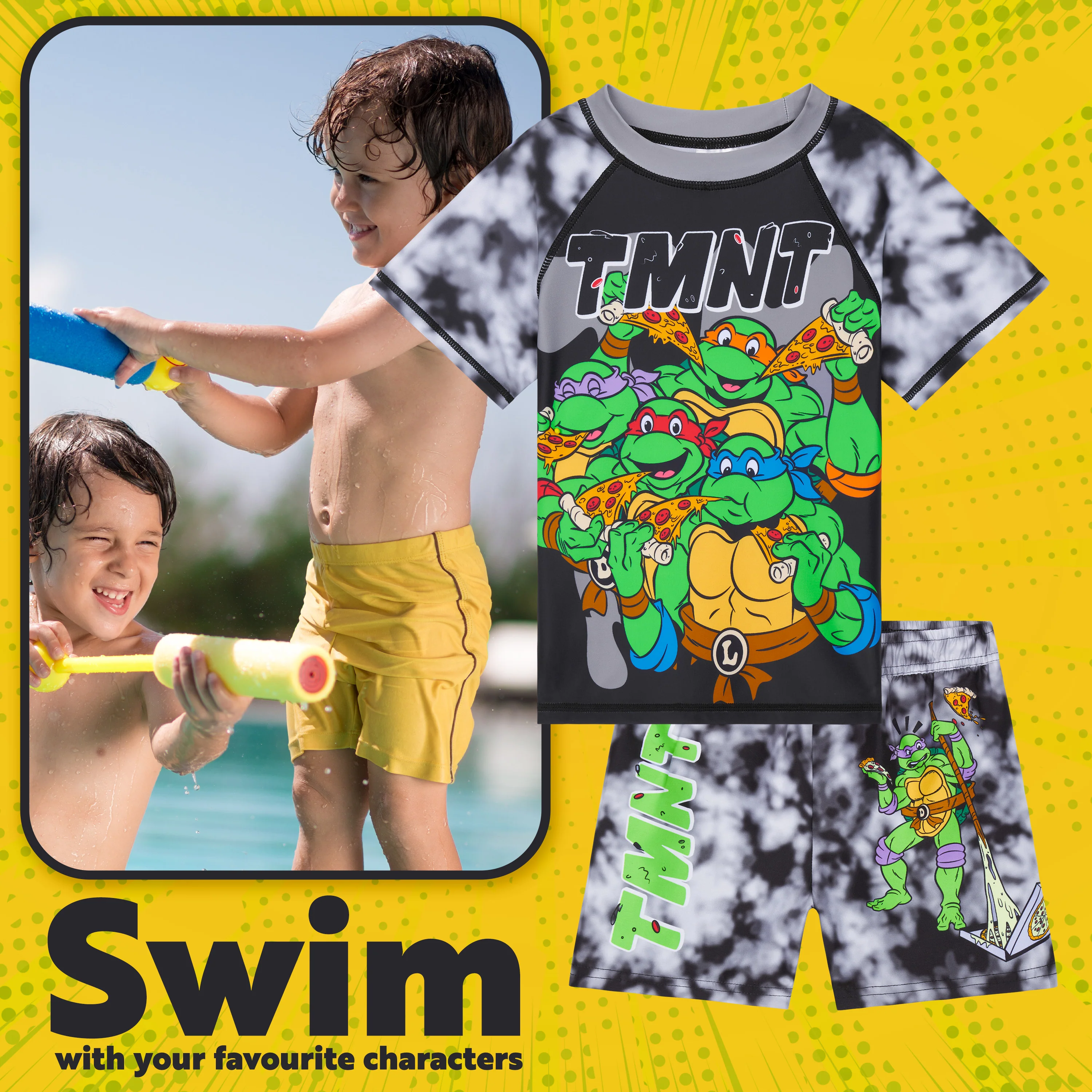 TEENAGE MUTANT NINJA Turtles Swimsuit Set for Boys 2 Pcs with Swimming Trunks Boys Rash Vest for Swimming Beach Trip Holiday Essentials - Image 3