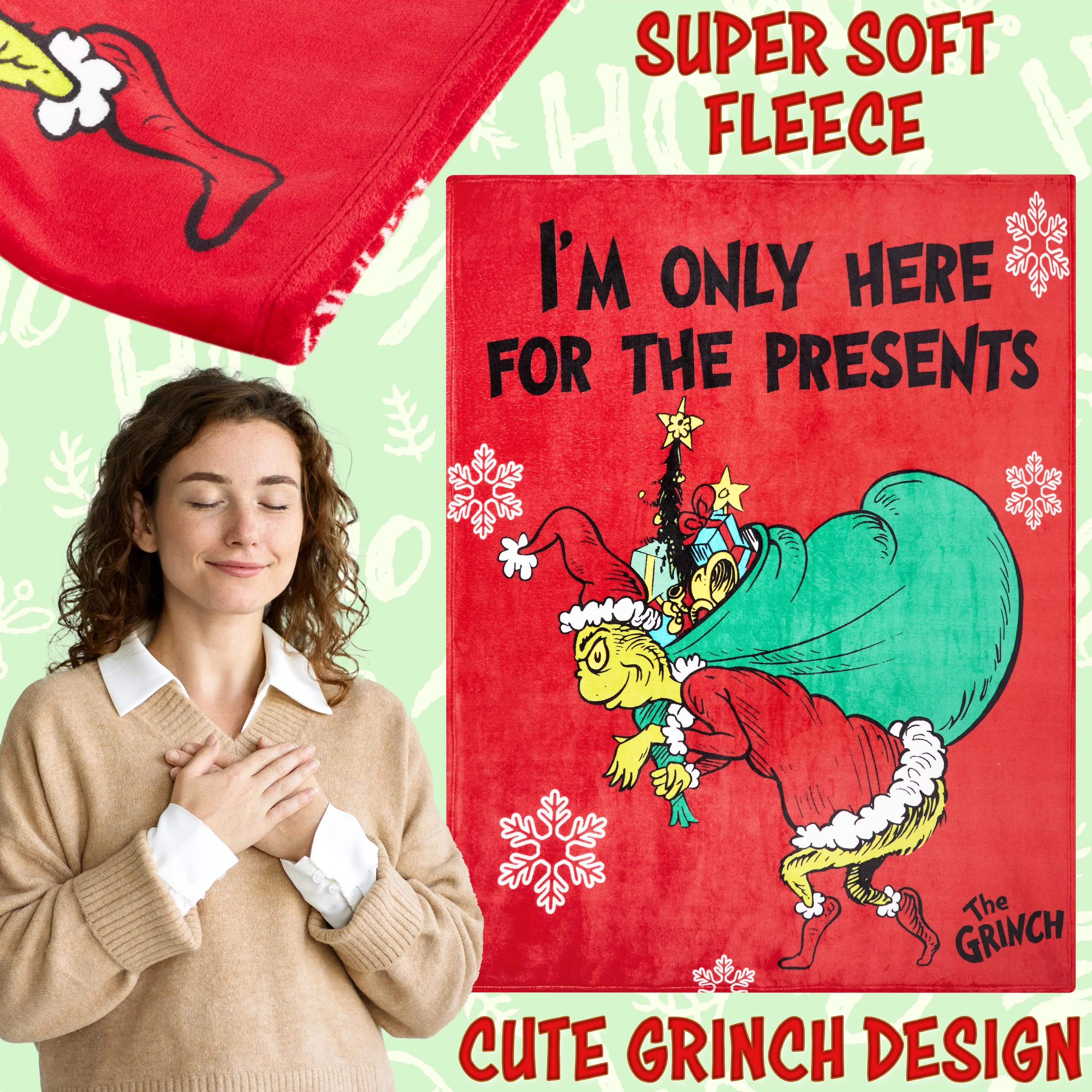 The Grinch Blanket Soft Cosy Christmas Fleece Hooded Blanket Throw Festive Bedroom Decor Plush Fleece Blanket Comforter for Bedroom Travel, Xmas Gifts (Green) - Image 4