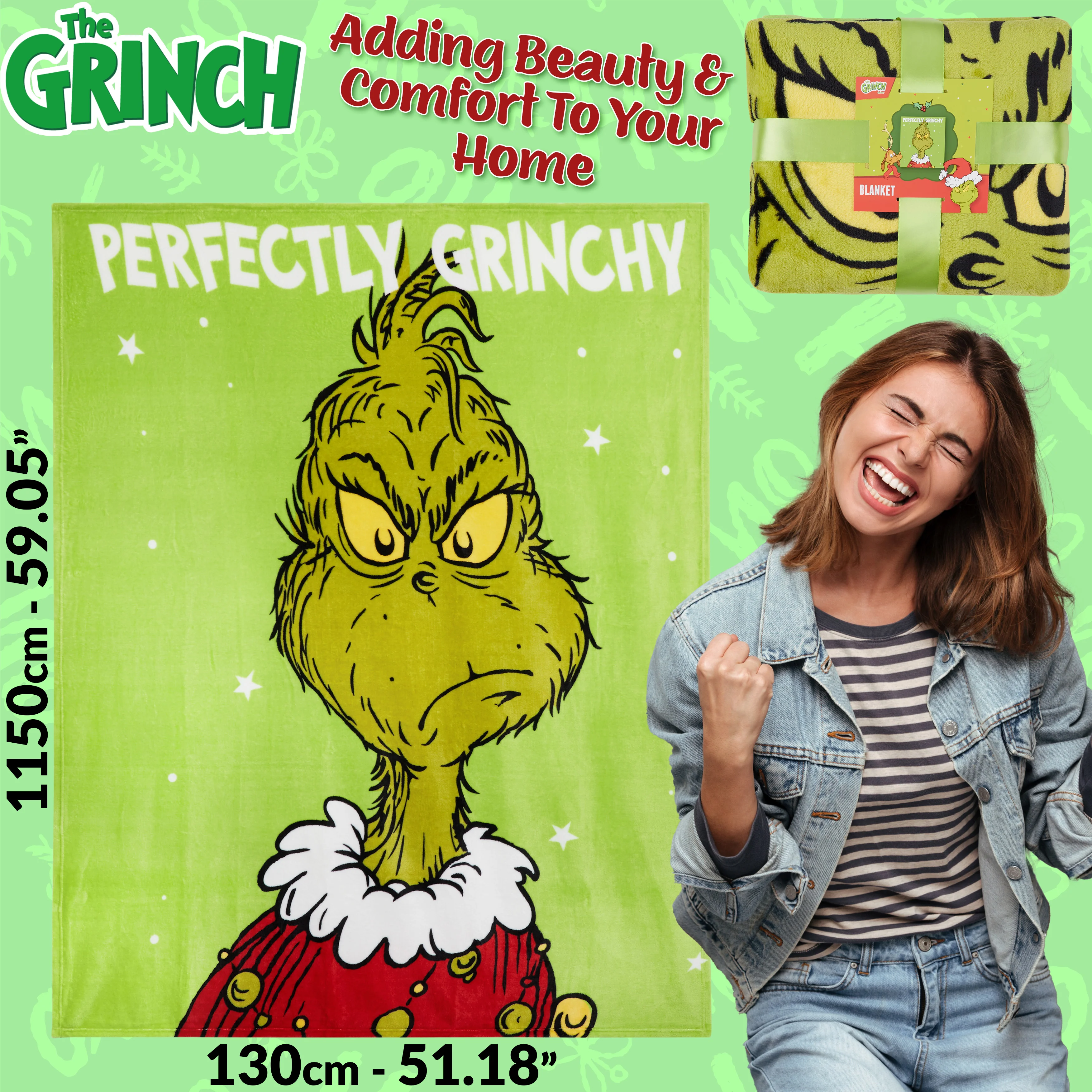 The Grinch Fleece Bed Blanket, Soft Bed Throw 150 x 130cm - Festive Gifts - Image 6