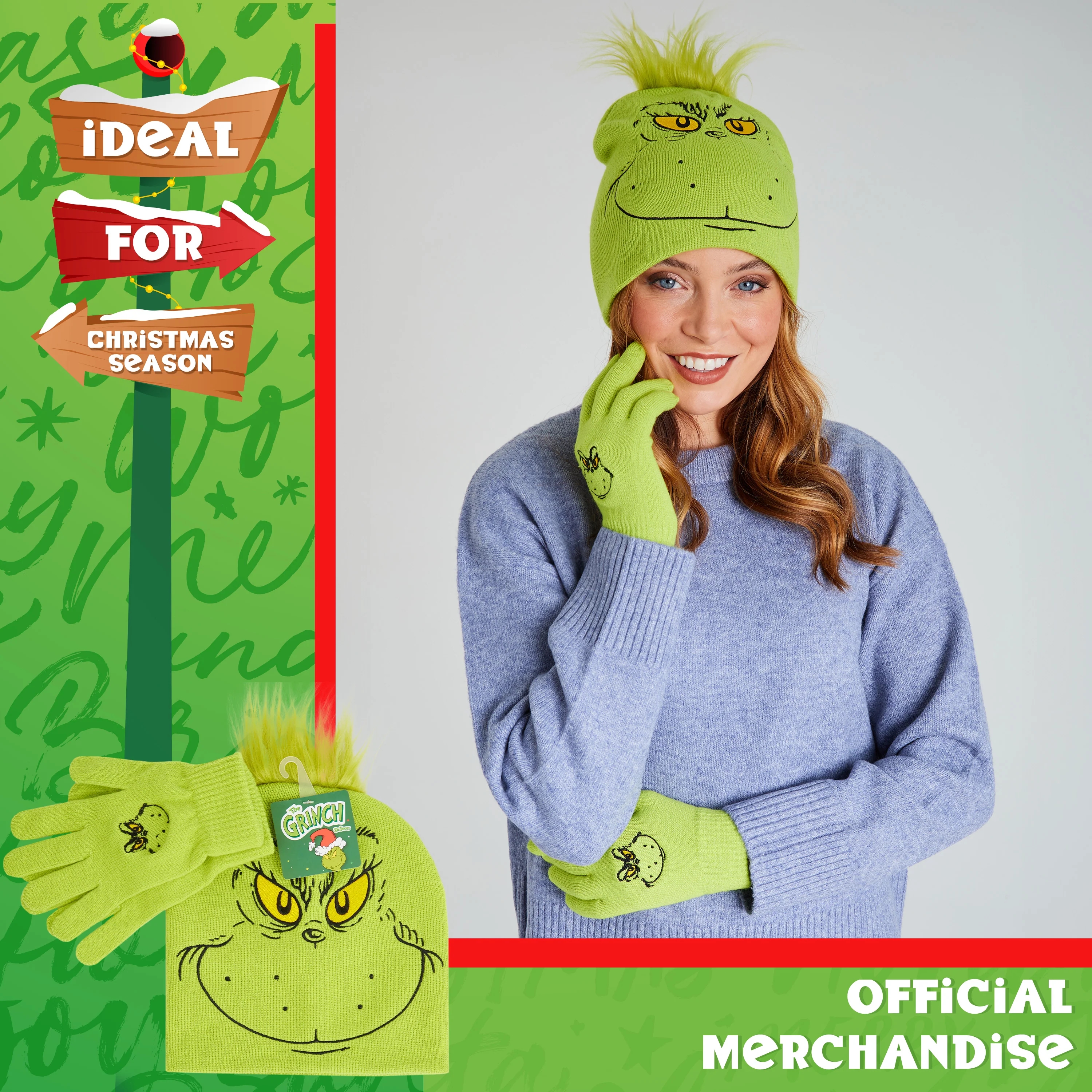 The Grinch Hat Scarf and Gloves Ladies Winter Accessories, Funny Hat Hand Warmer Long Hat Mitten - Gifts for Her - Image 5