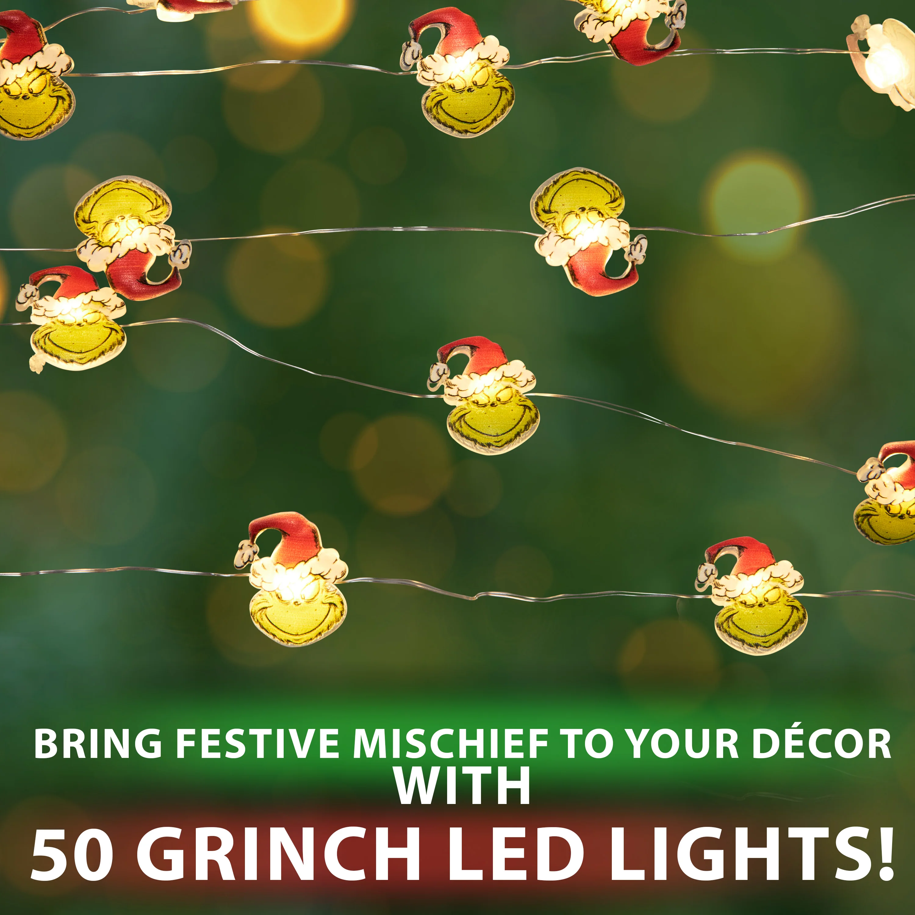 The Grinch LED Christmas String Lights, Battery Operated 170cm Fairy Lights (Green 2D) - Image 4