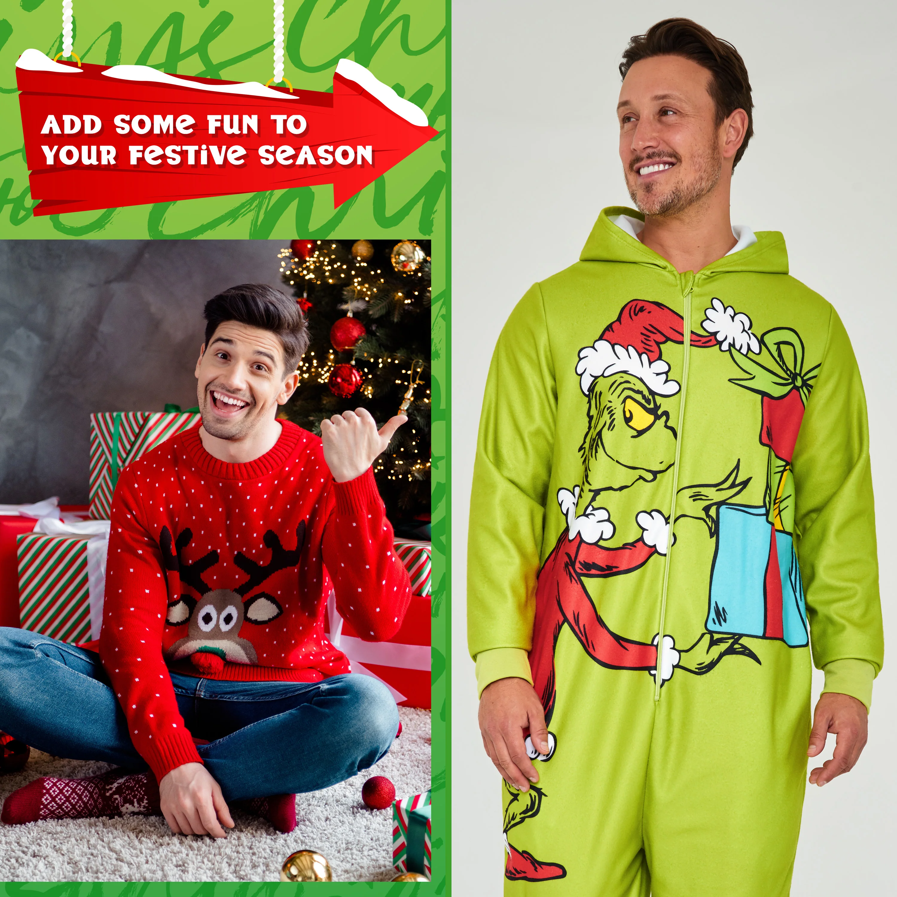 The Grinch Mens Fleece Onesie with Hood, Fleece Loungewear - Funny Gifts for Him - Image 3
