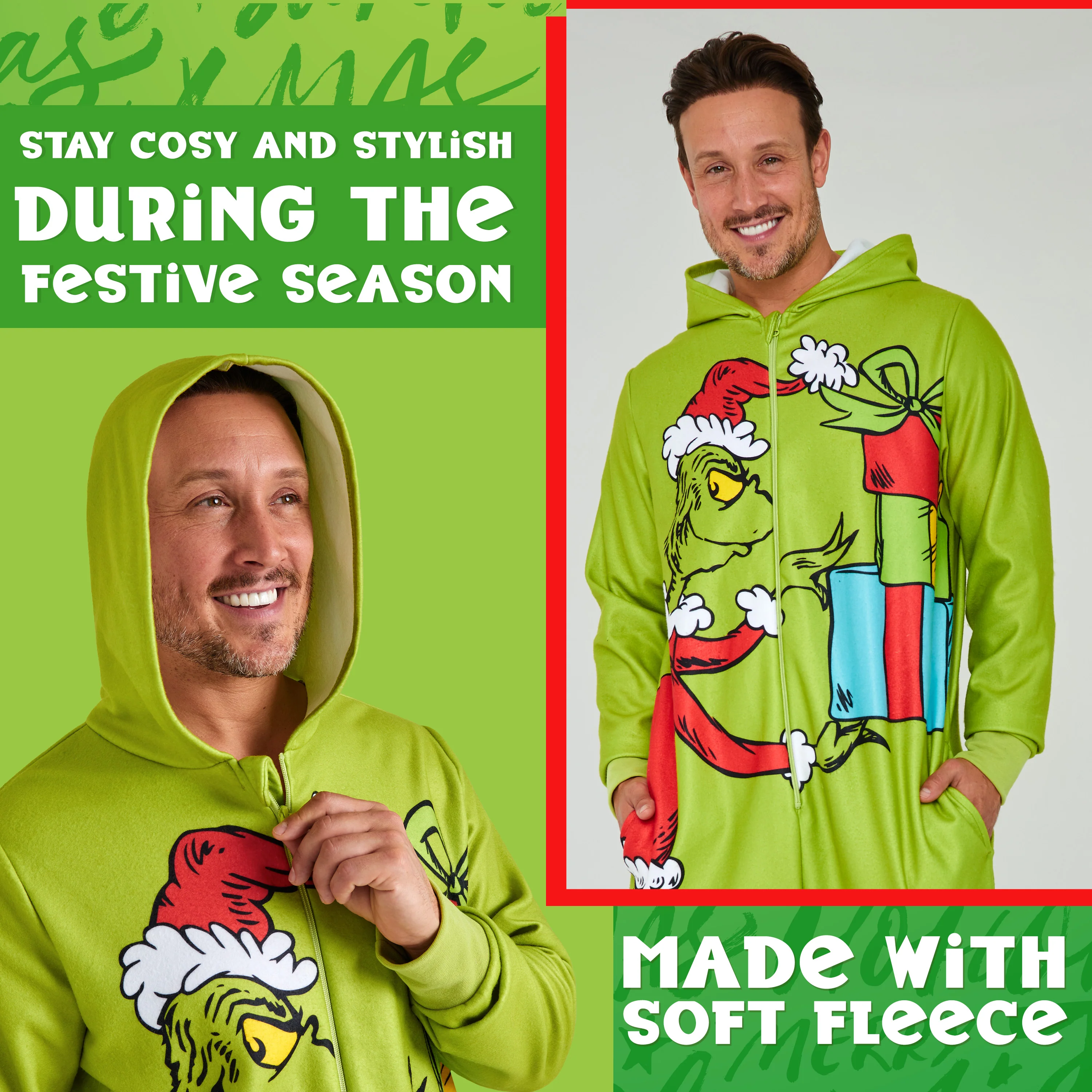 The Grinch Mens Fleece Onesie with Hood, Fleece Loungewear - Funny Gifts for Him - Image 4