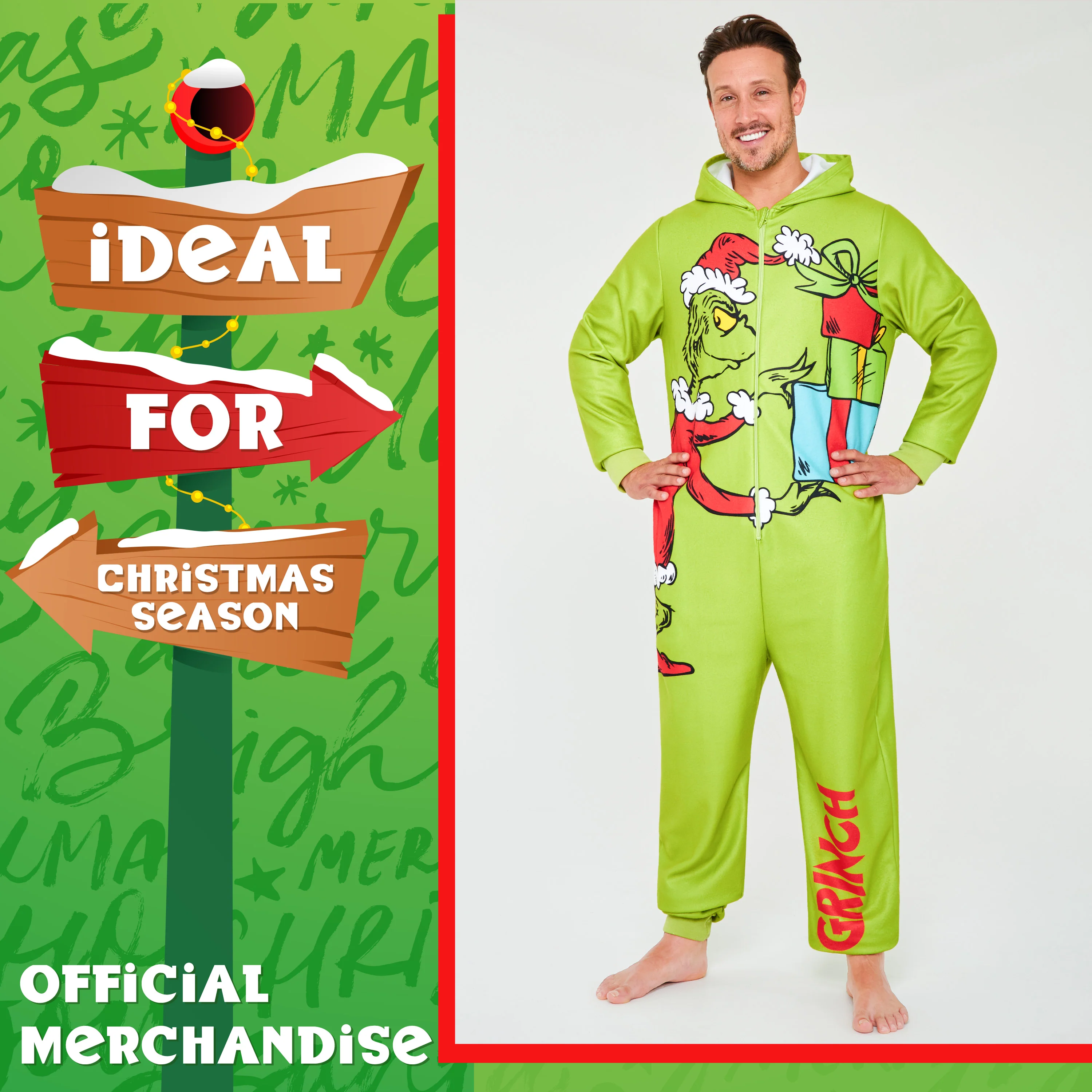 The Grinch Mens Fleece Onesie with Hood, Fleece Loungewear - Funny Gifts for Him - Image 5