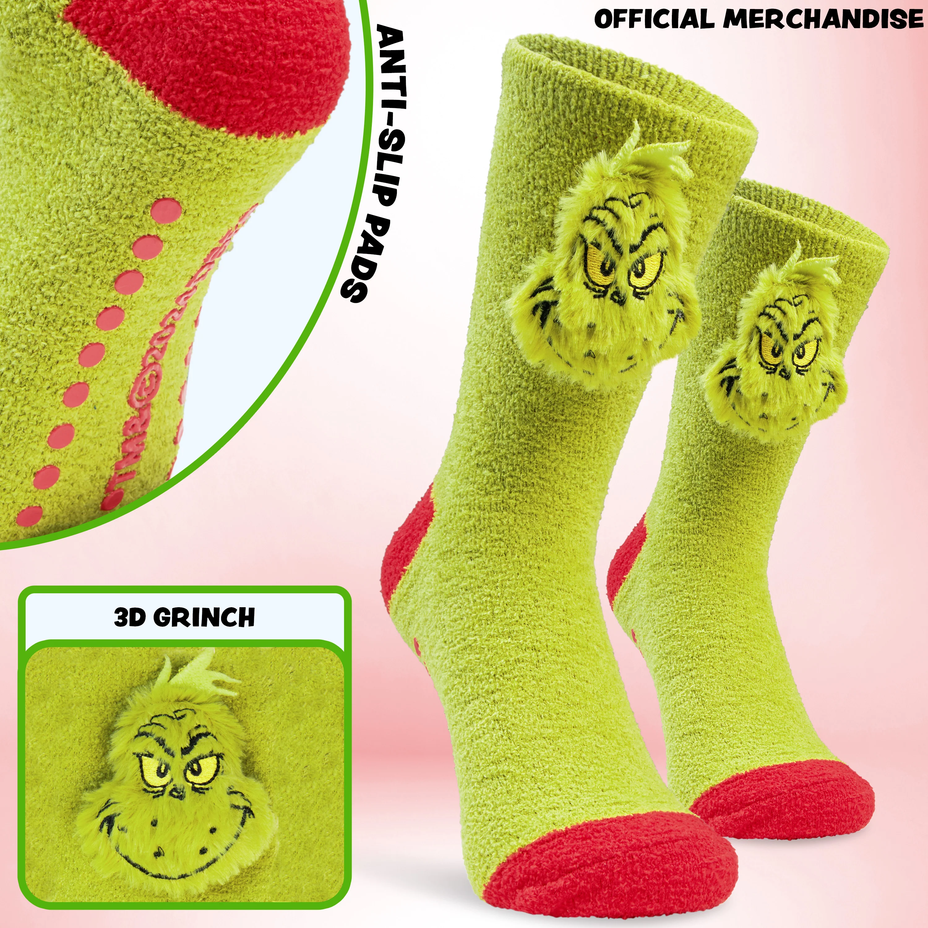 The Grinch Men's Fluffy Slipper Socks, Non-Slip - Gifts for Him - Image 3