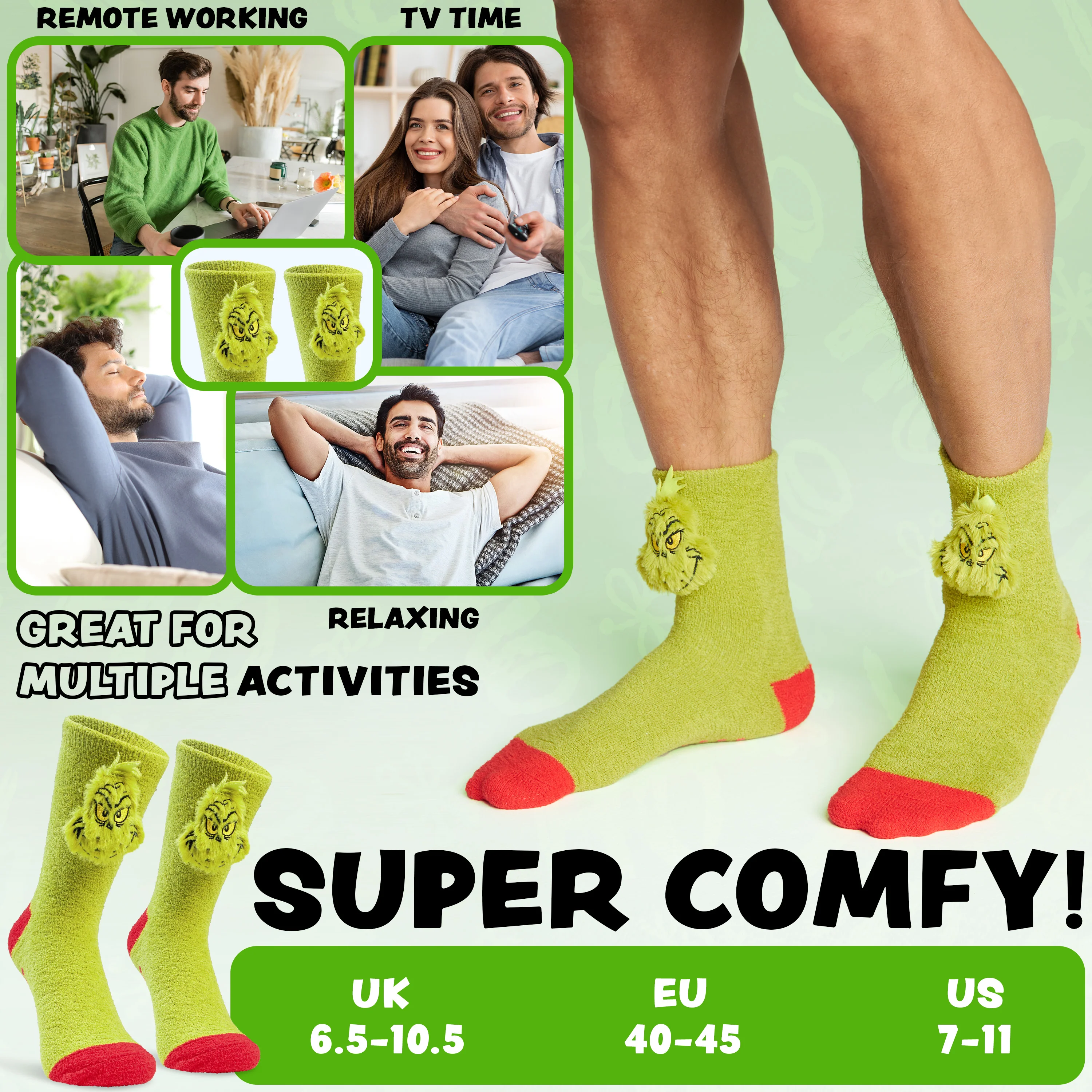The Grinch Men's Fluffy Slipper Socks, Non-Slip - Gifts for Him - Image 6