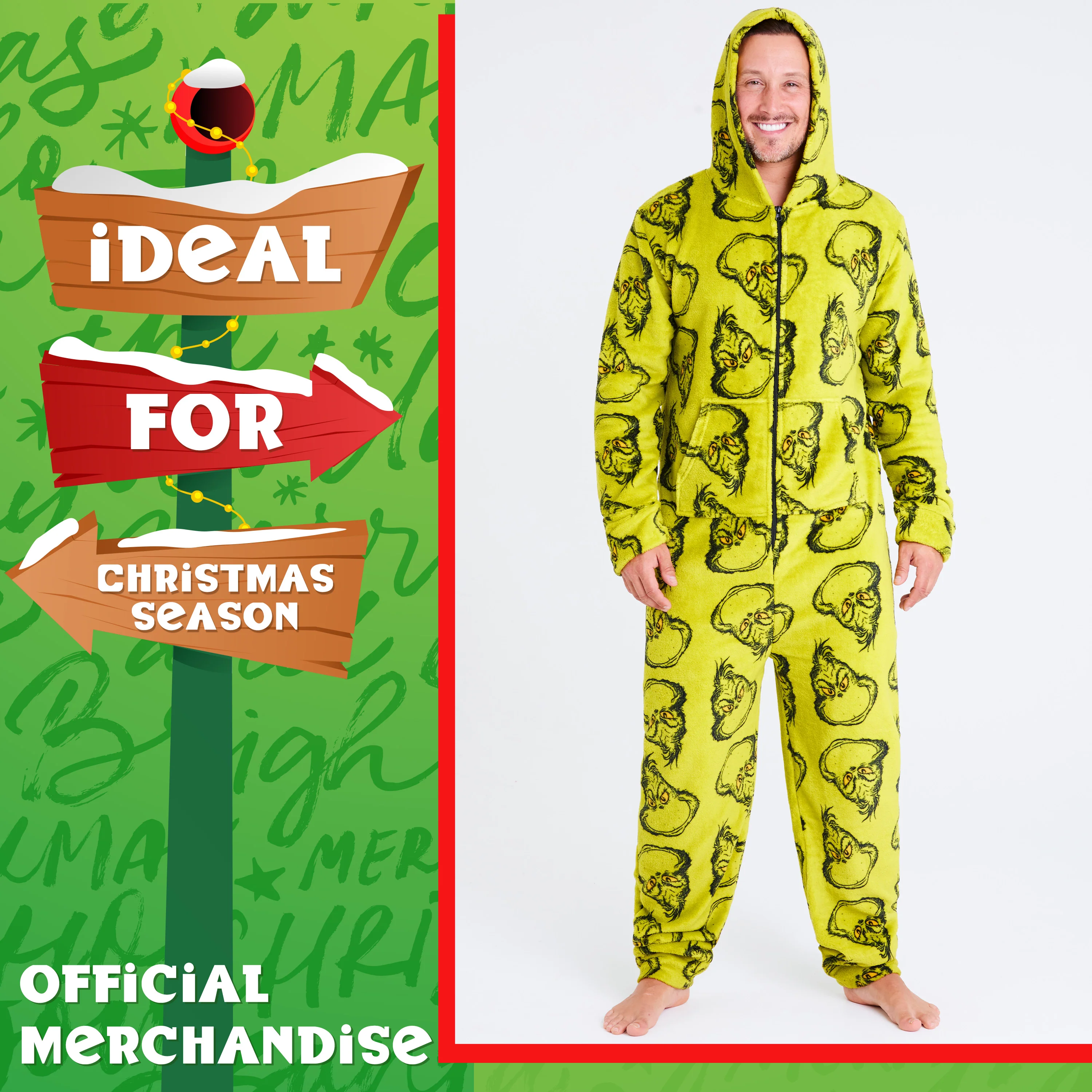 The Grinch Mens & Teenagers Fleece Onesie with Hood, Cosy Fleece Loungewear - Funny Gifts for Him - Image 5
