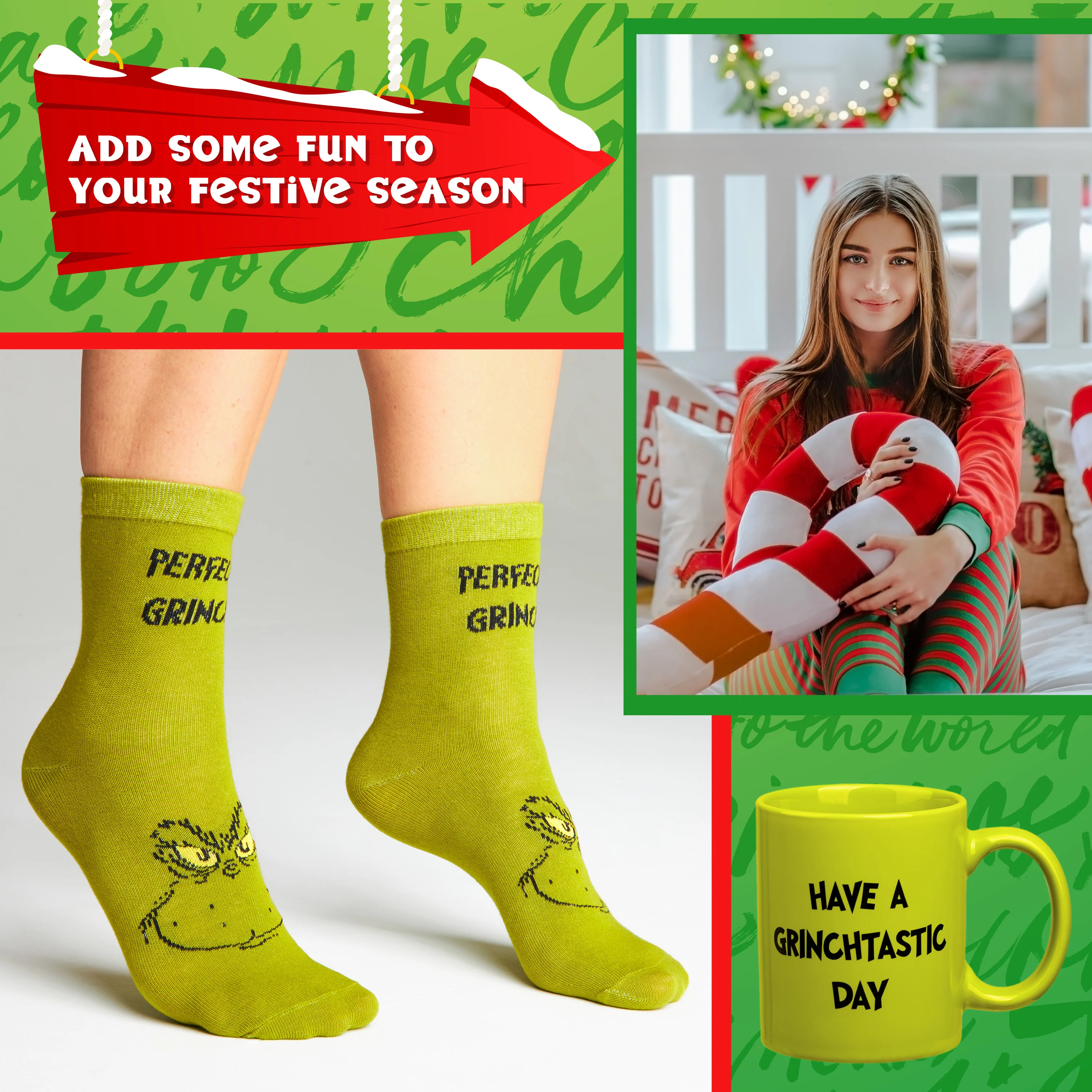 The Grinch Mug and Socks Gift Set Calf Socks and 340ml Mug - Gifts for Her - Image 3