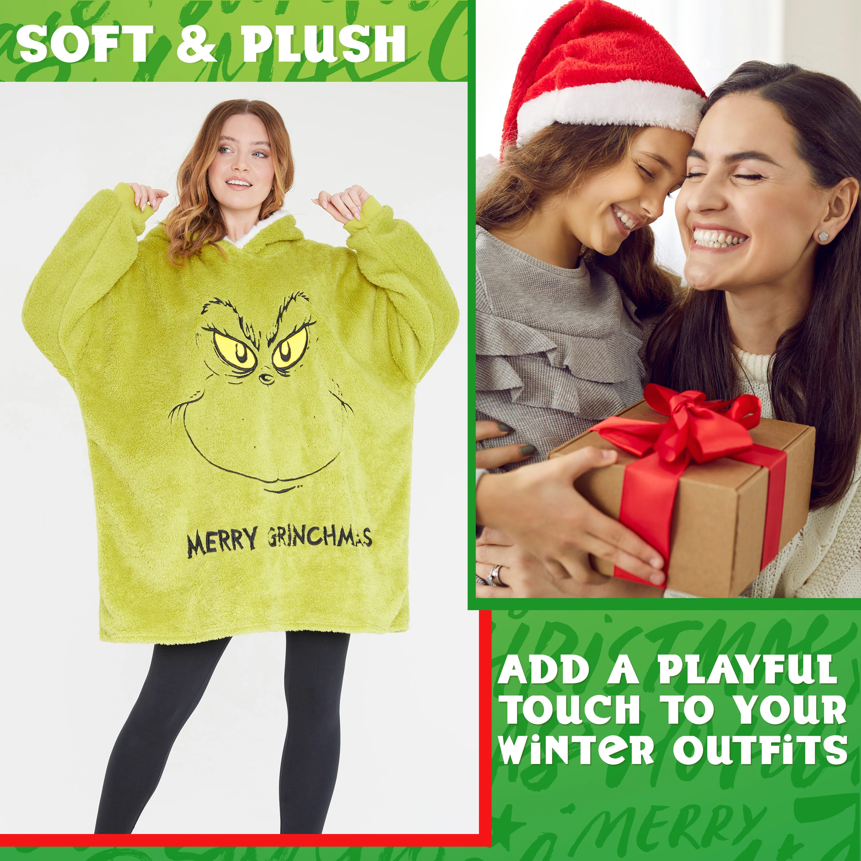 The Grinch Womens Oversized Fleece Hoodie, Cosy Loungewear - Gifts for Women Green - Image 5
