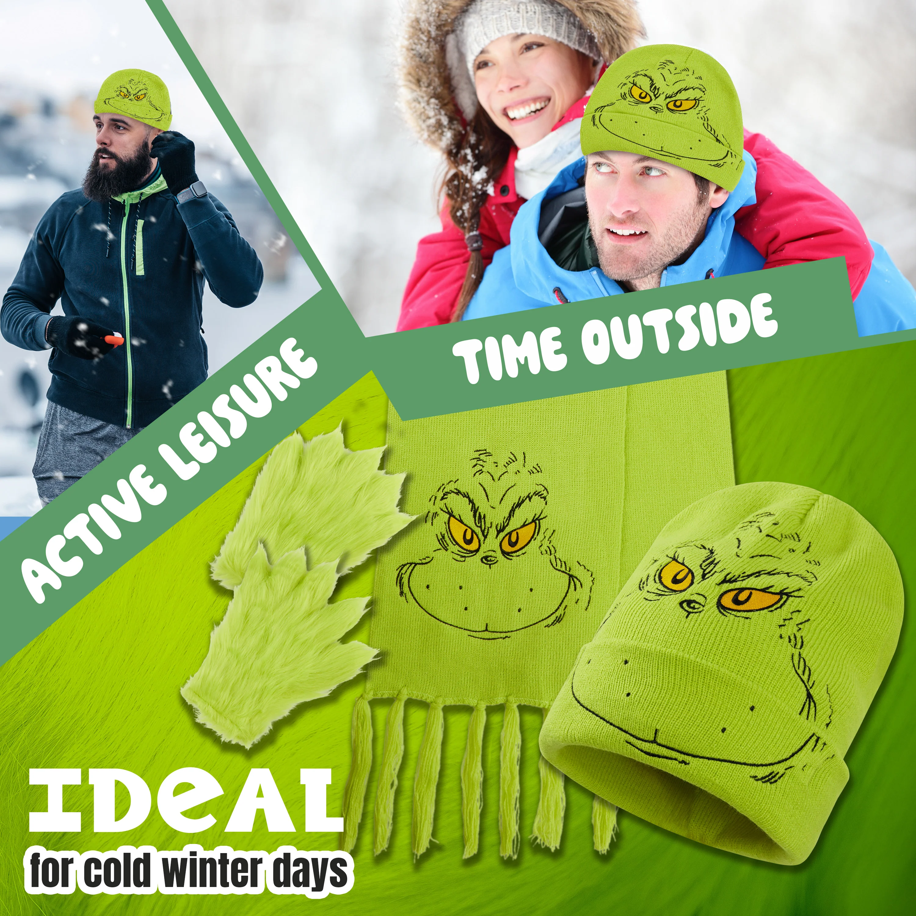 The Grinch Women's Winter Accessories Set, Hat Scarf Gloves - Gifts for Her - Image 4