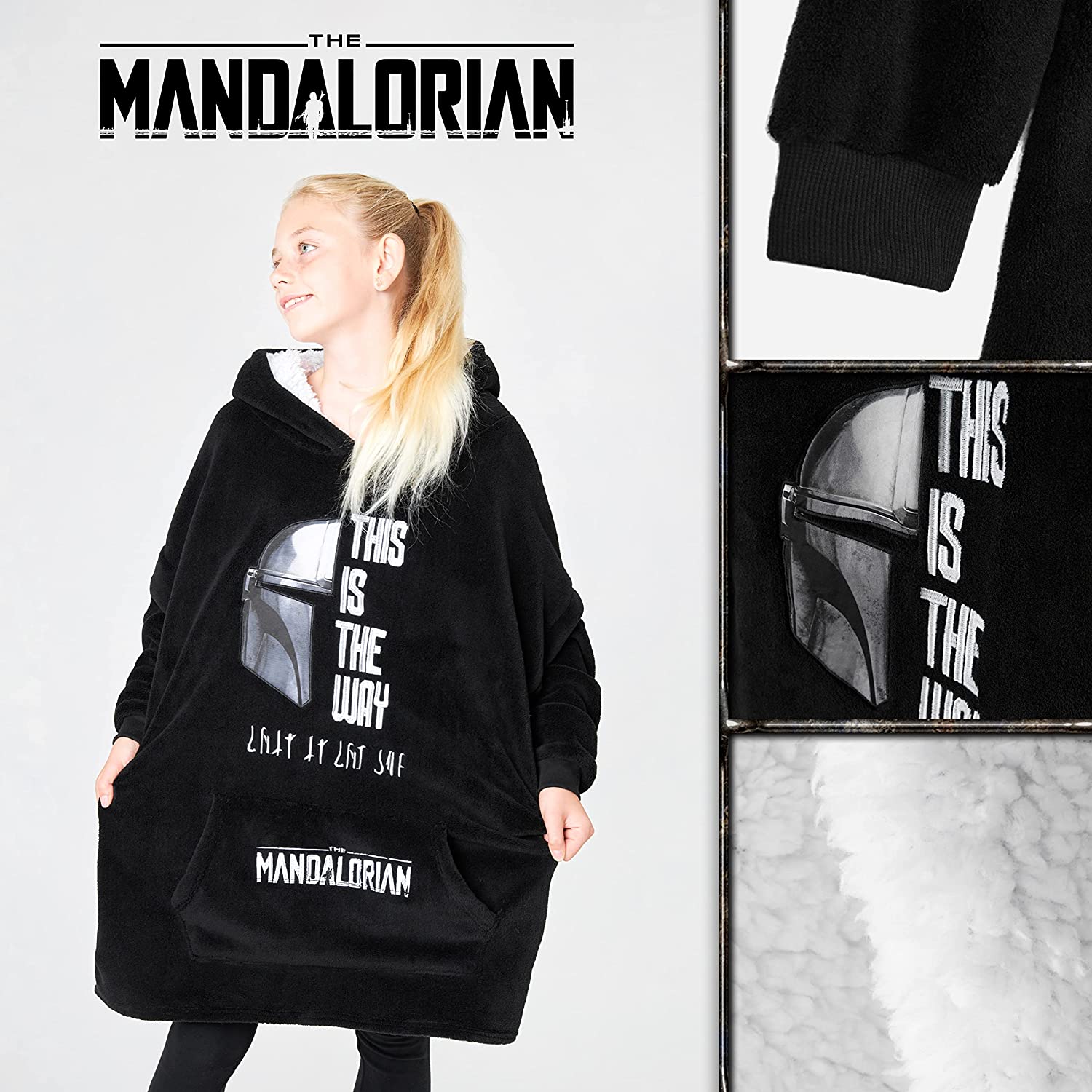 The Mandalorian Boys Oversized Blanket Hoodie, BLACK Fleece Wearable Blanket - Image 6