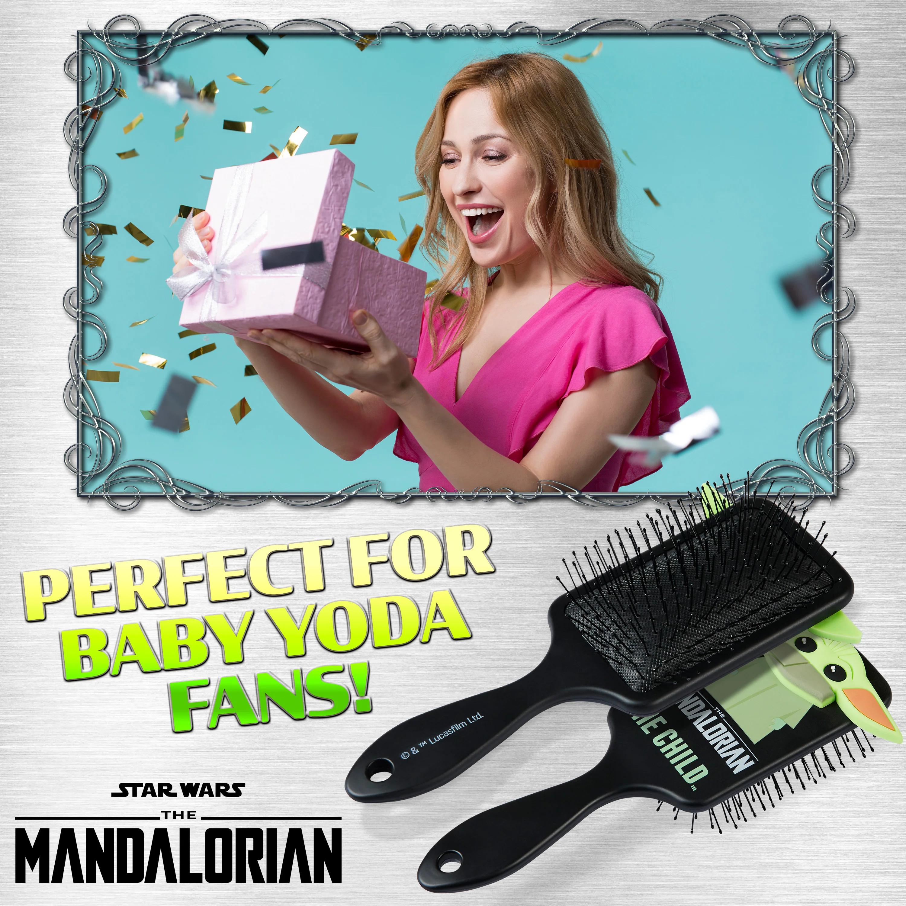 The Mandalorian Detangle Hair Brush for Women Teens Girls, Baby Yoda Paddle Brush - Image 3