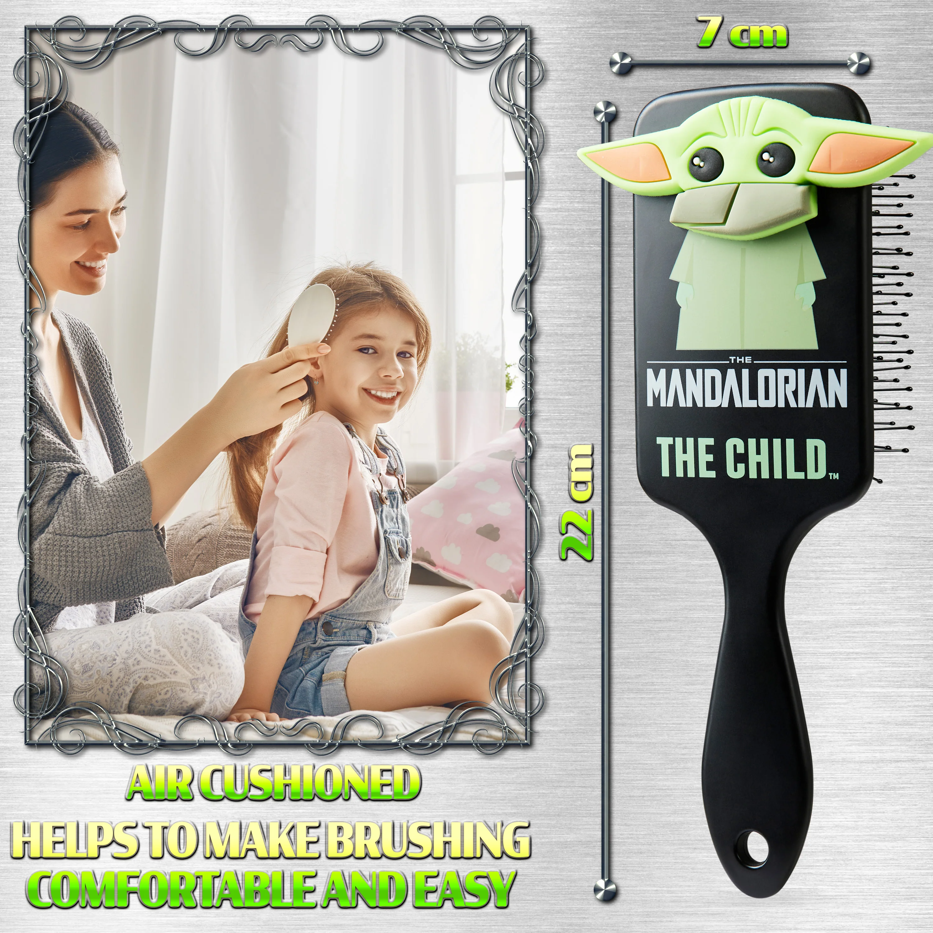 The Mandalorian Detangle Hair Brush for Women Teens Girls, Baby Yoda Paddle Brush - Image 7