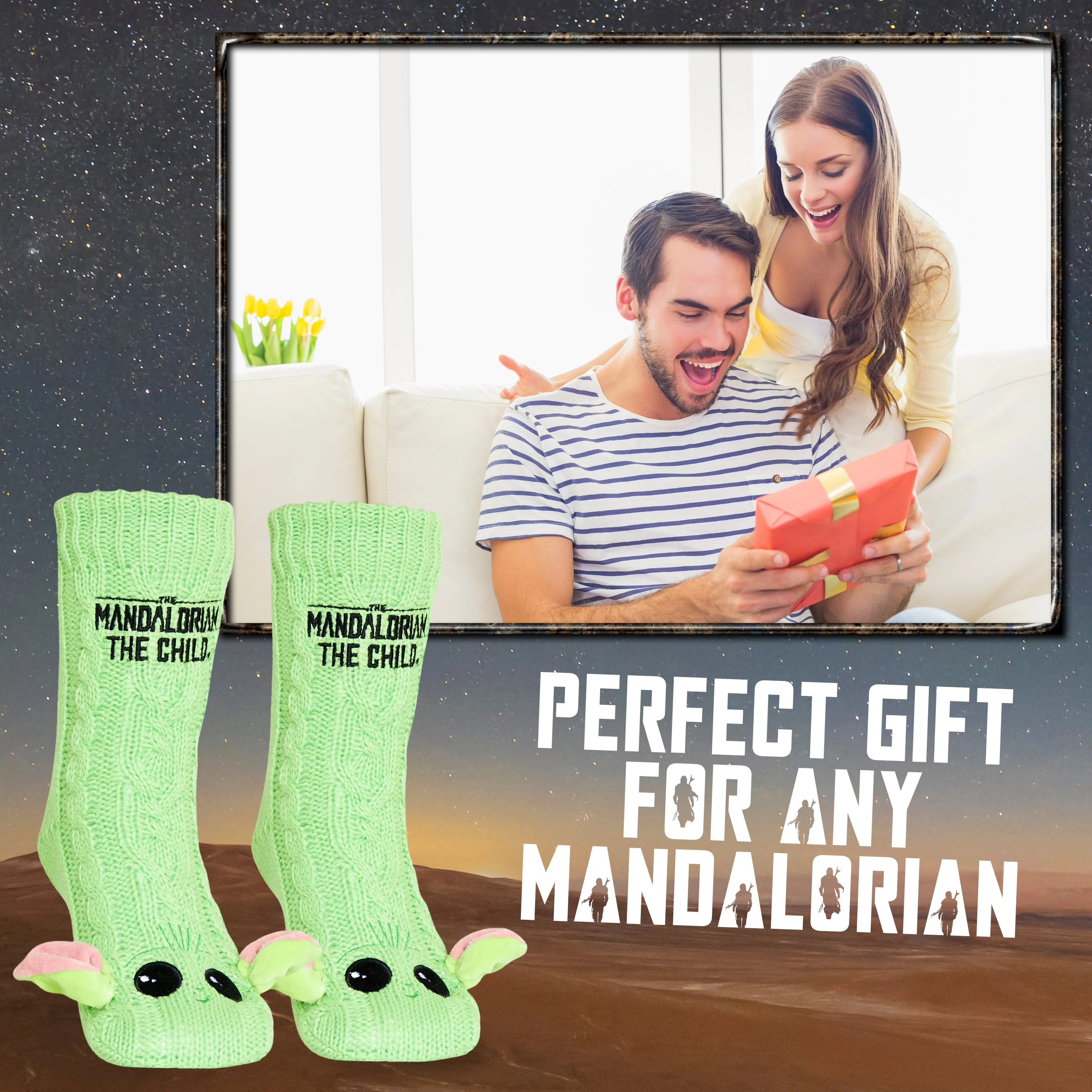 Disney The Mandalorian Fluffy Socks, Baby Yoda Mens Slipper Socks, Warm Knitted Socks - Image 2