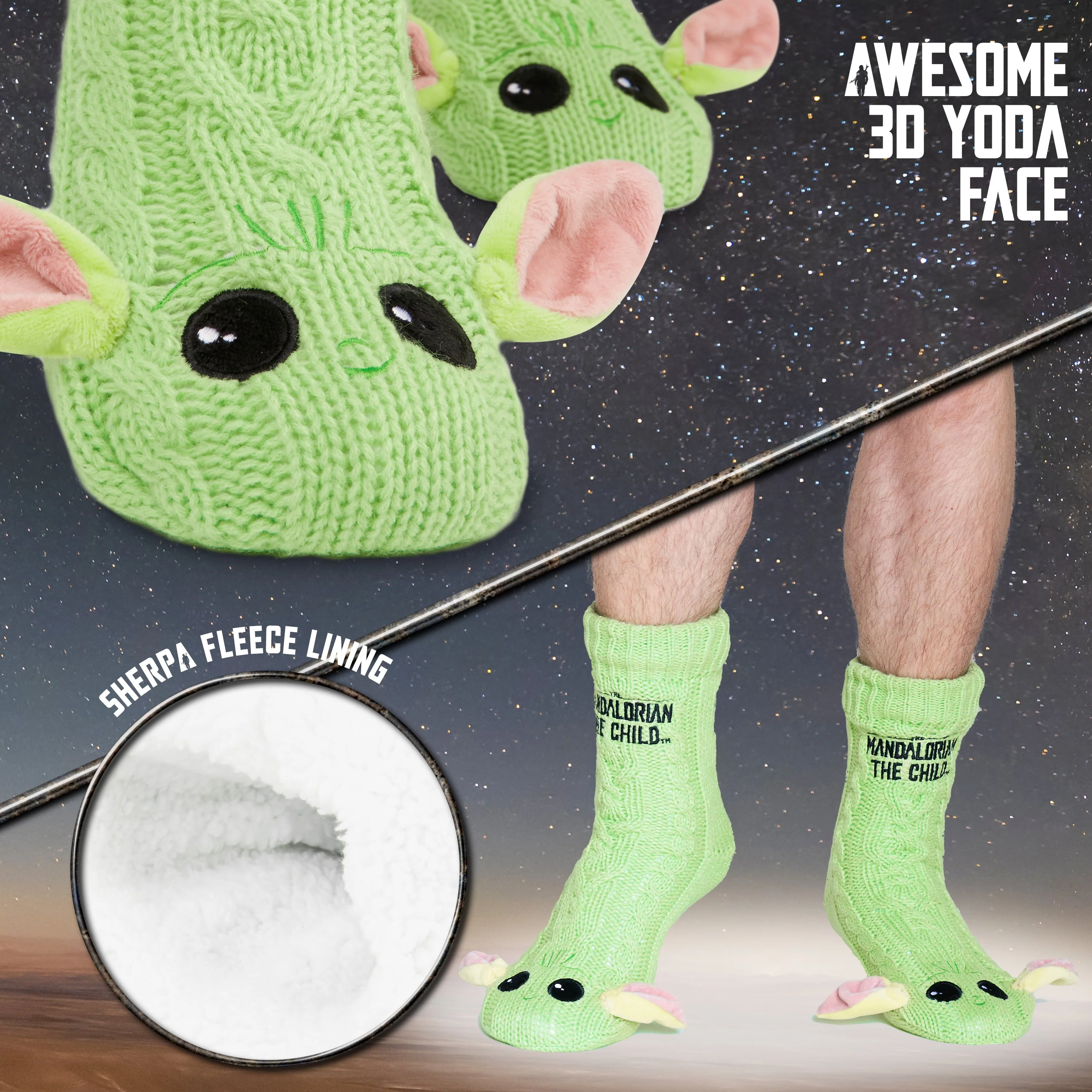 Disney The Mandalorian Fluffy Socks, Baby Yoda Mens Slipper Socks, Warm Knitted Socks - Image 3