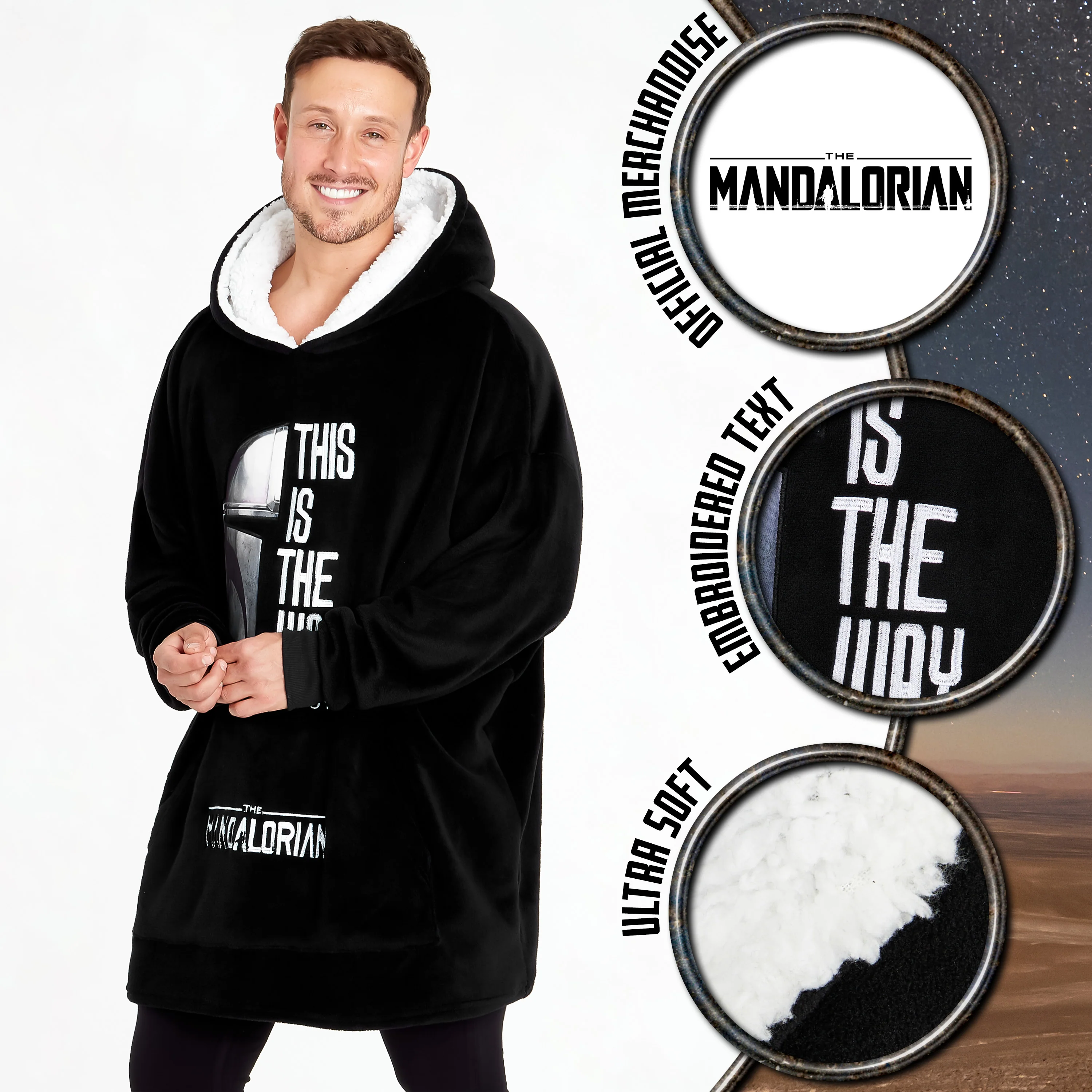 The Mandalorian Mens Hoodies Black Oversized Hoodie, Baby Yoda Gifts - Image 2