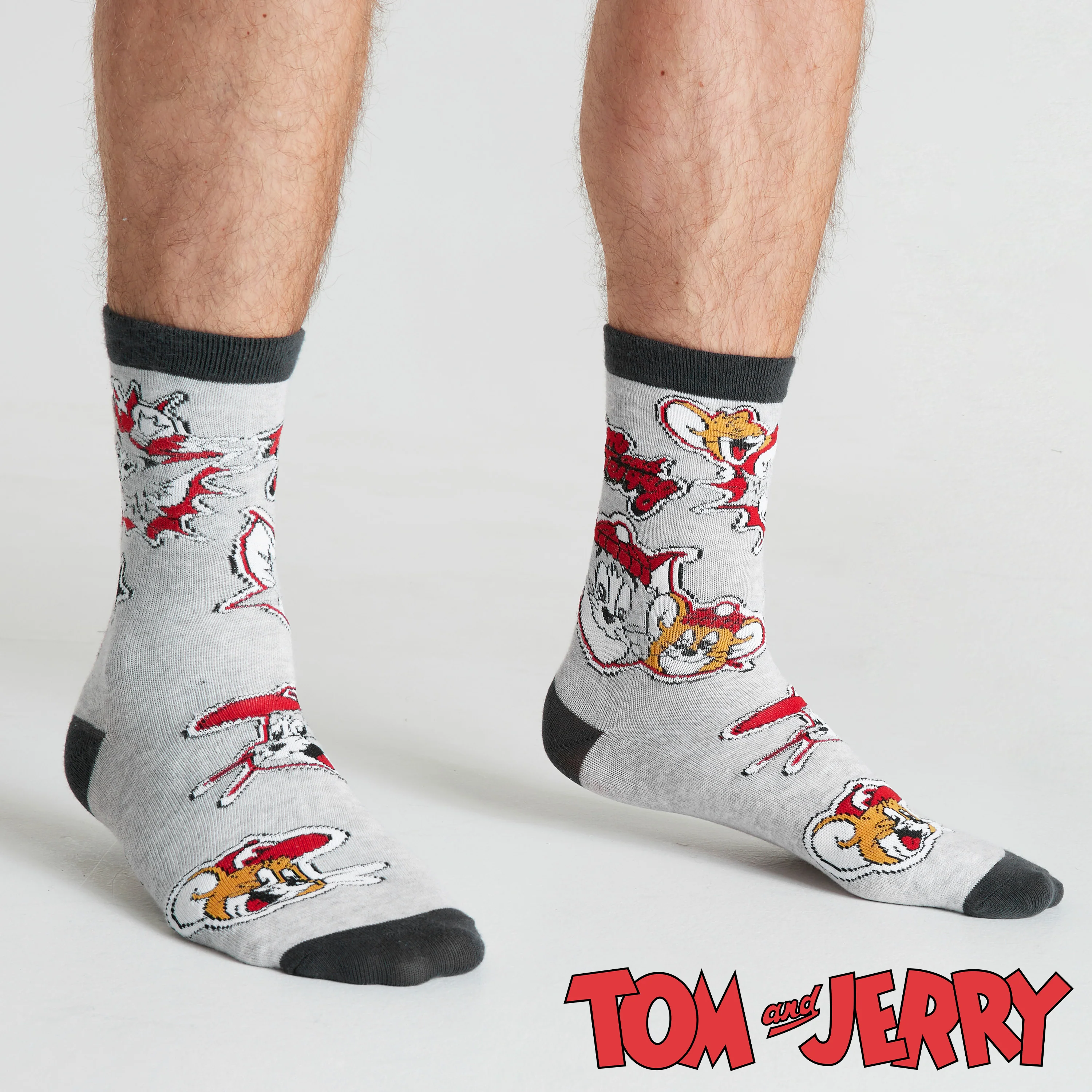 Tom and Jerry Mens Socks - Pack of 5 Crew Socks for Men - Grey/Multi - Image 3