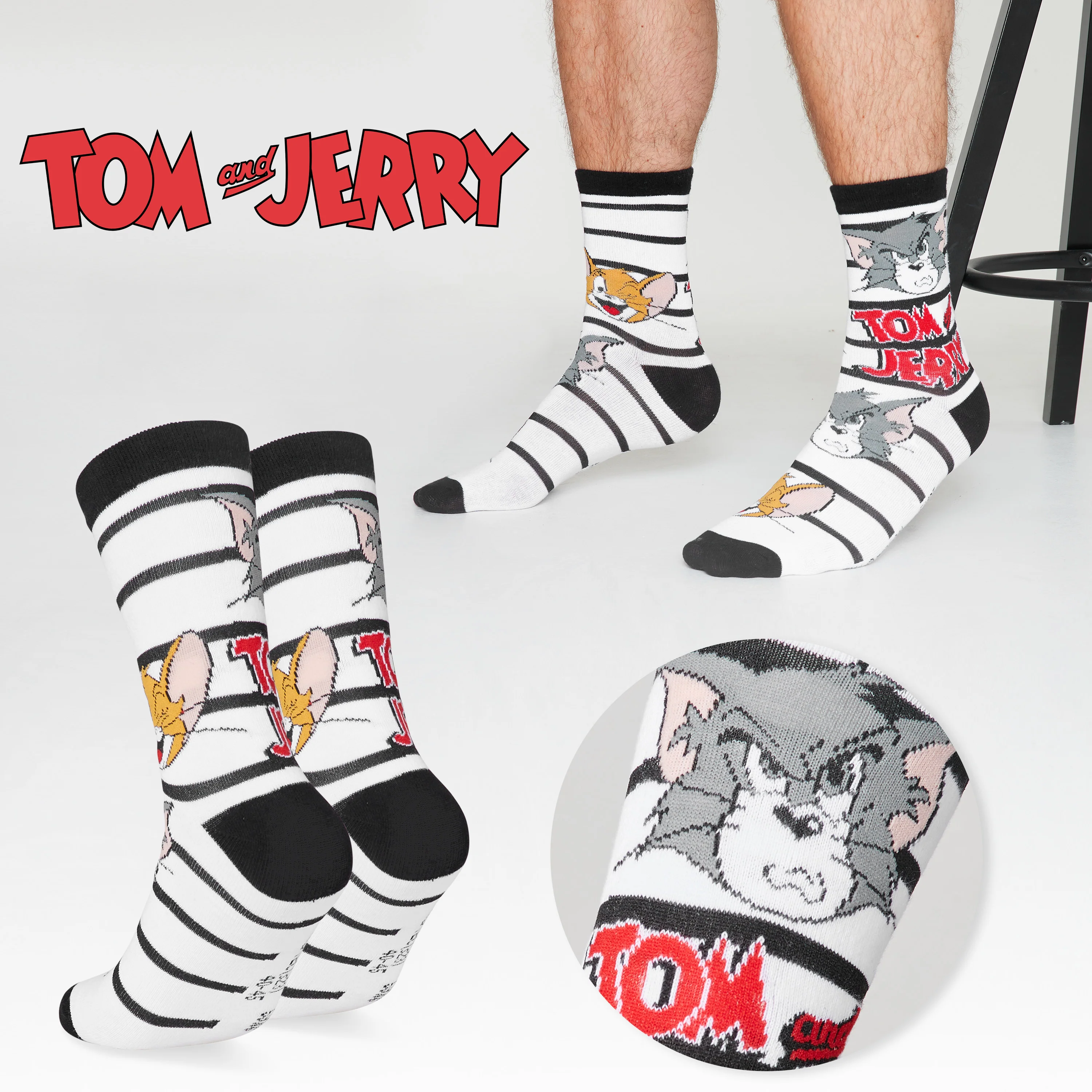 Tom and Jerry Mens Socks - Pack of 5 Crew Socks for Men - Grey/Multi - Image 4