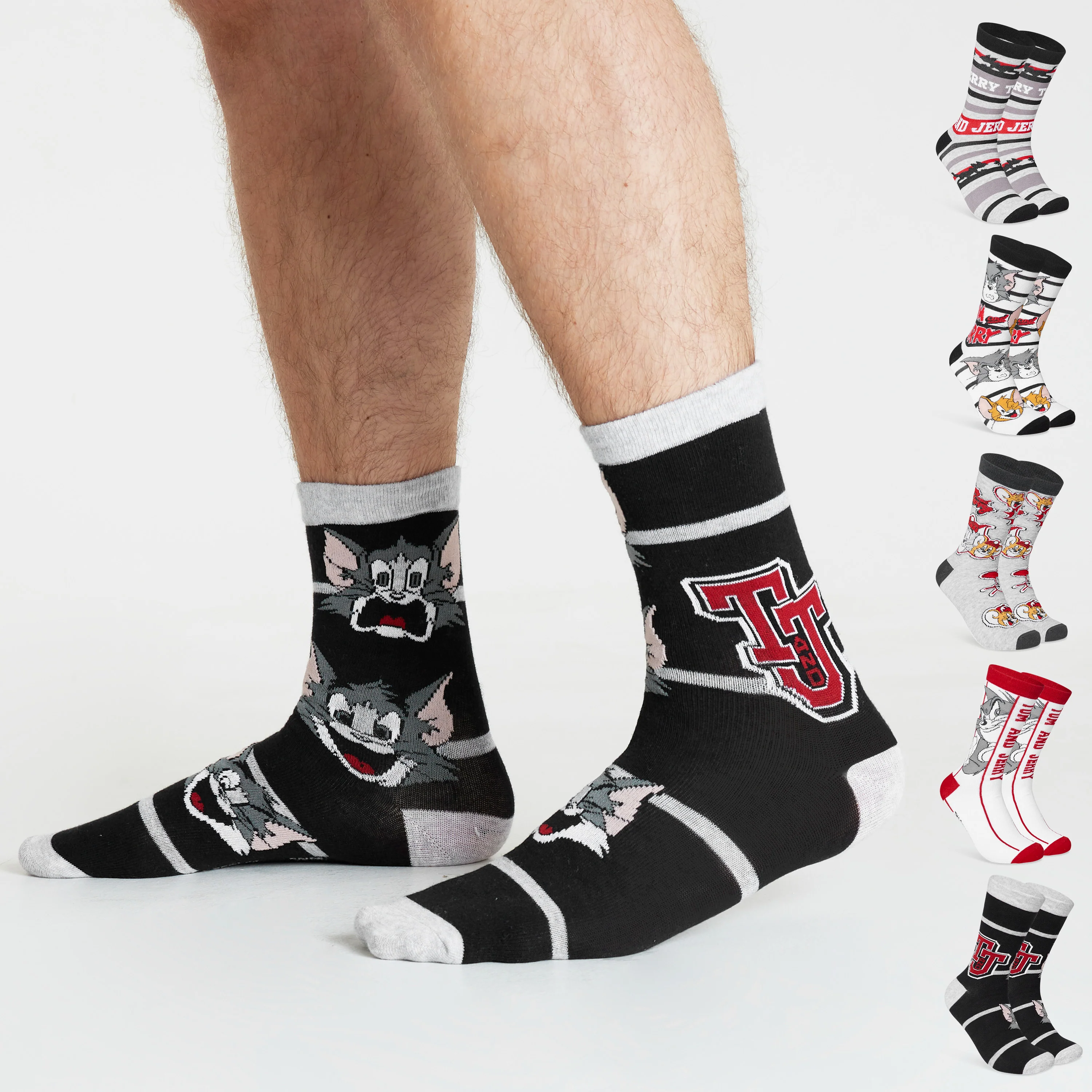 Tom and Jerry Mens Socks - Pack of 5 Crew Socks for Men - Grey/Multi - Image 6