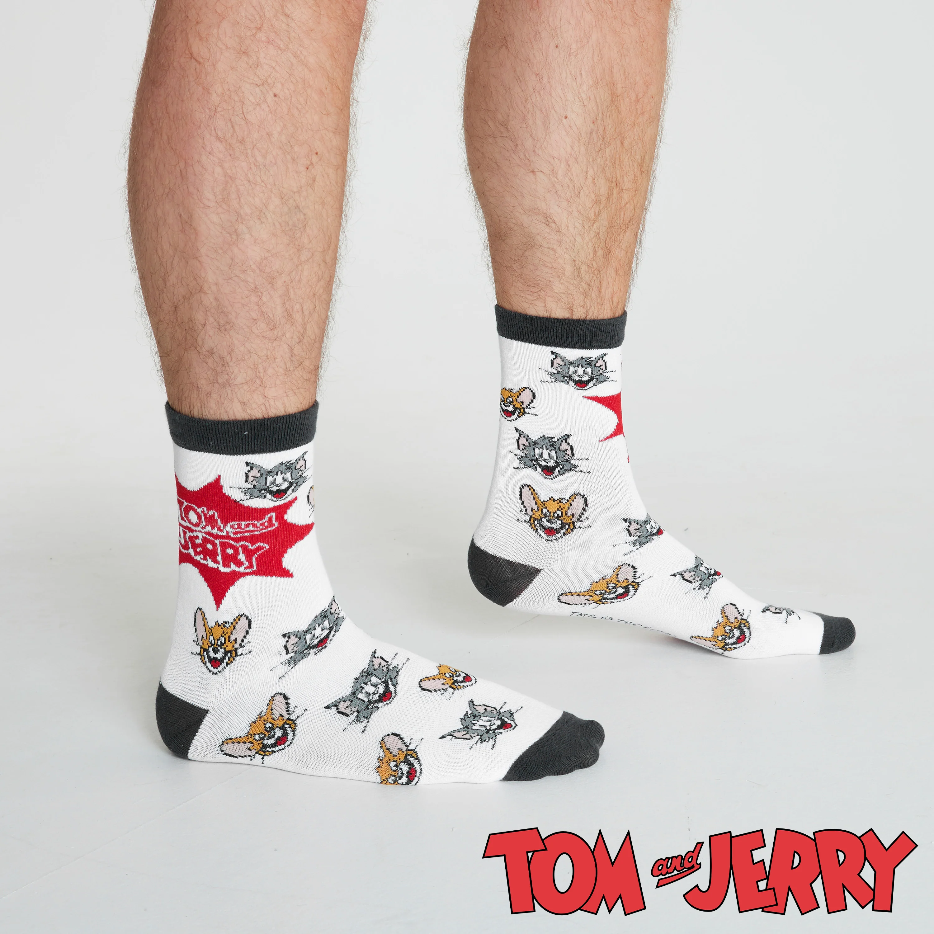 Tom and Jerry Mens Socks - Pack of 5 Crew Socks for Men - Grey/Red - Image 3