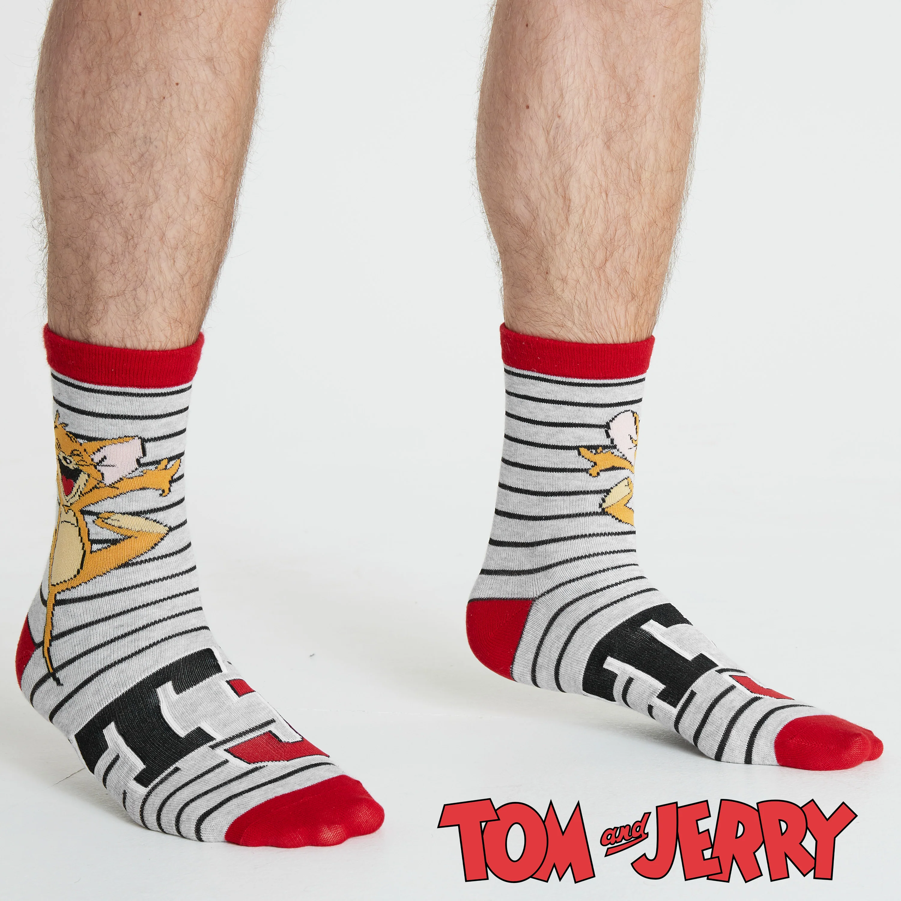 Tom and Jerry Mens Socks - Pack of 5 Crew Socks for Men - Grey/Red - Image 5