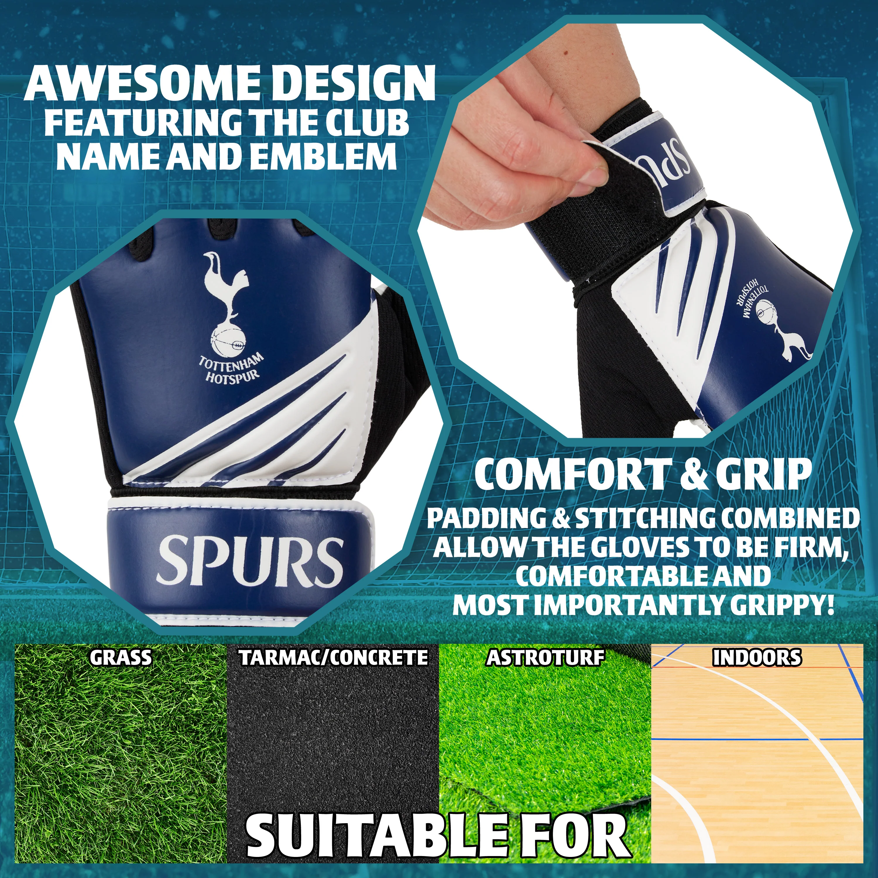 Tottenham Hotspur F.C. Goalkeeper Gloves for Kids Teenagers Non Slip Padded Palms Size 7 - Image 5