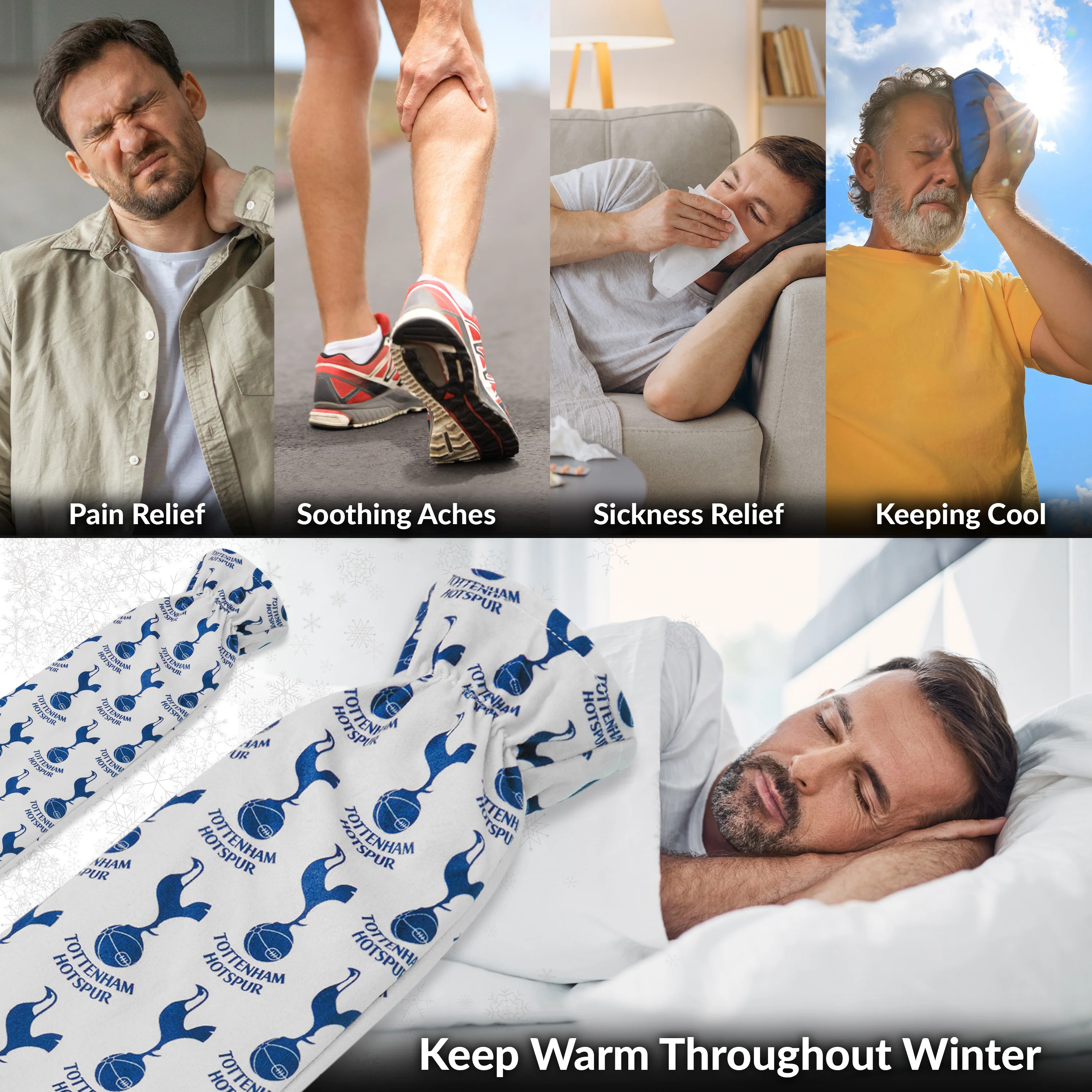 Tottenham Hotspur F.C. Long Hot Water Bottle with Soft Cover 2L - Gifts for Him (White/Navy Long) - Image 2