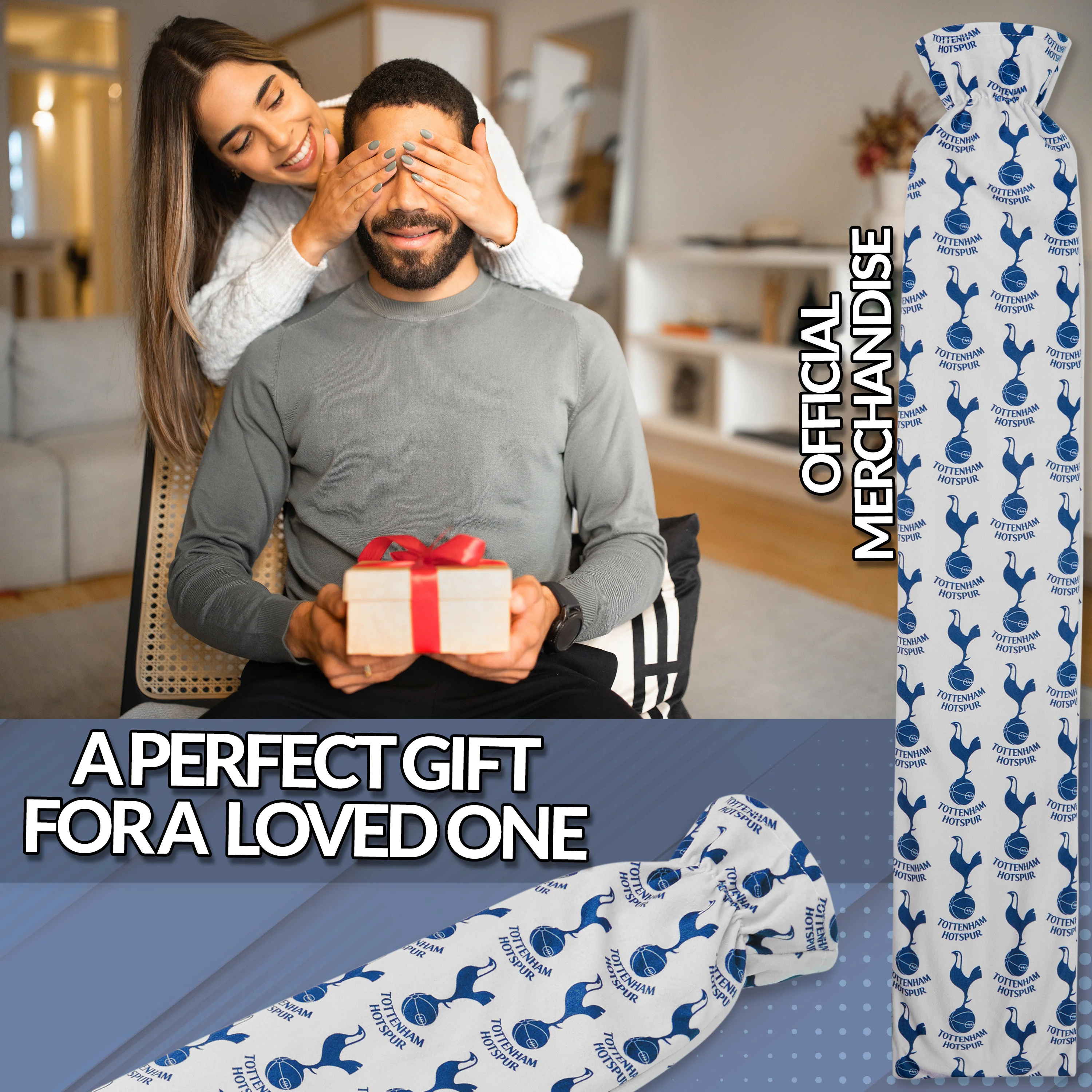 Tottenham Hotspur F.C. Long Hot Water Bottle with Soft Cover 2L - Gifts for Him (White/Navy Long) - Image 3