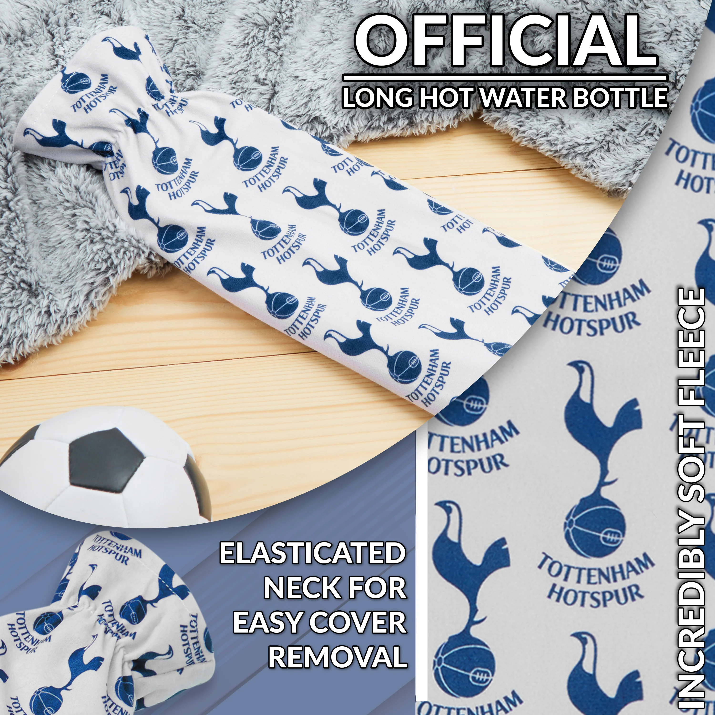 Tottenham Hotspur F.C. Long Hot Water Bottle with Soft Cover 2L - Gifts for Him (White/Navy Long) - Image 4