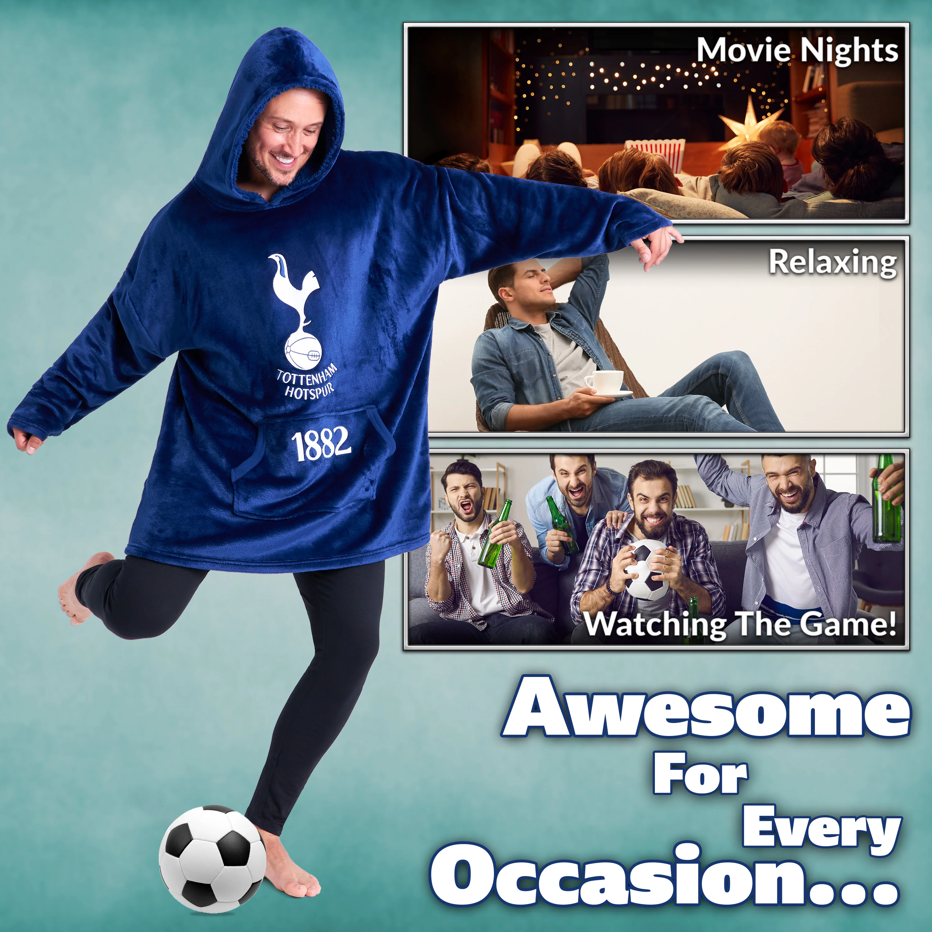 Tottenham Hotspur F.C Mens Hoodies, Fleece Oversized Hoodie Blanket, Football Gifts - Image 4