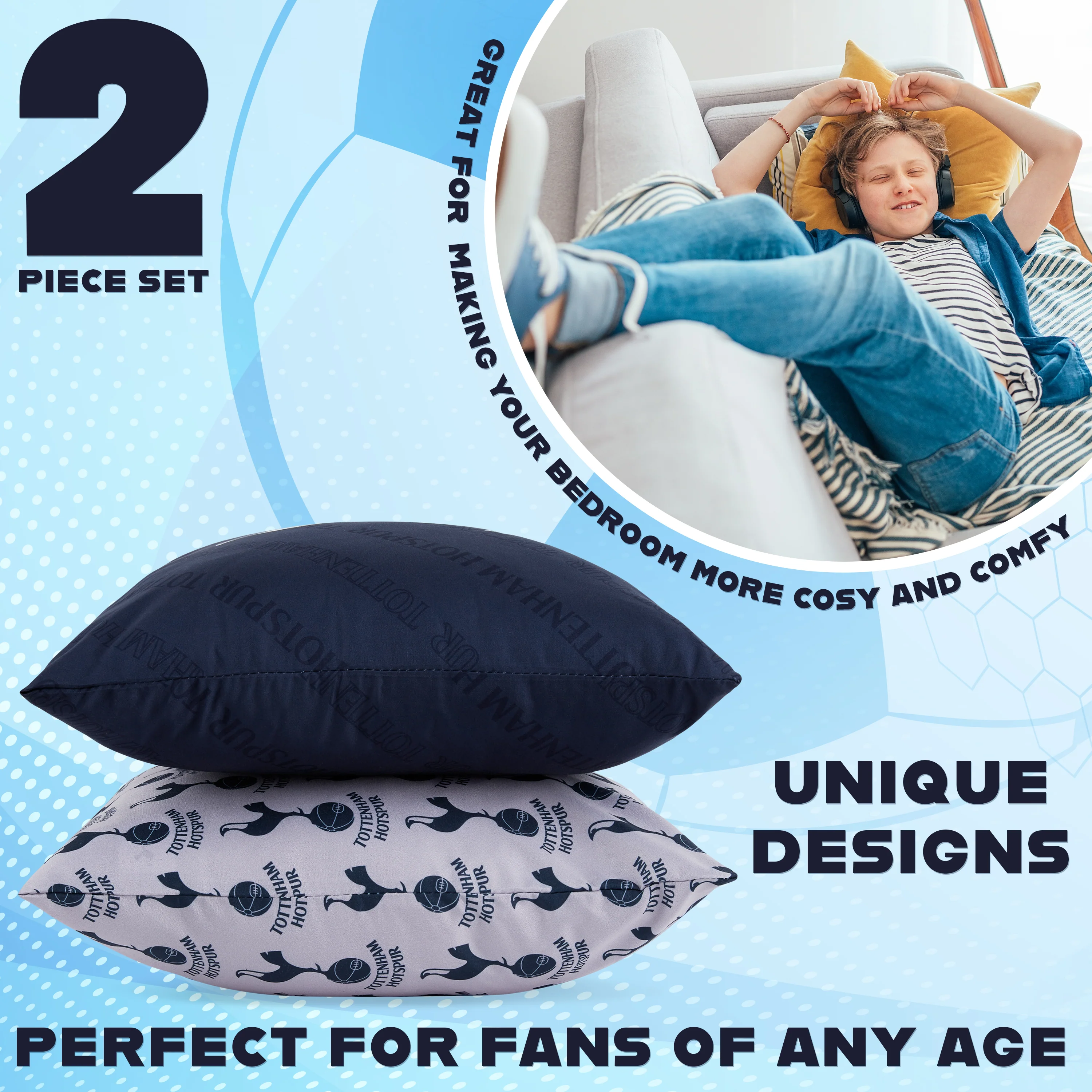 Tottenham Hotspur F.C. Square Cushion Covers, 39 x 39cm Pack of 2 - Image 5
