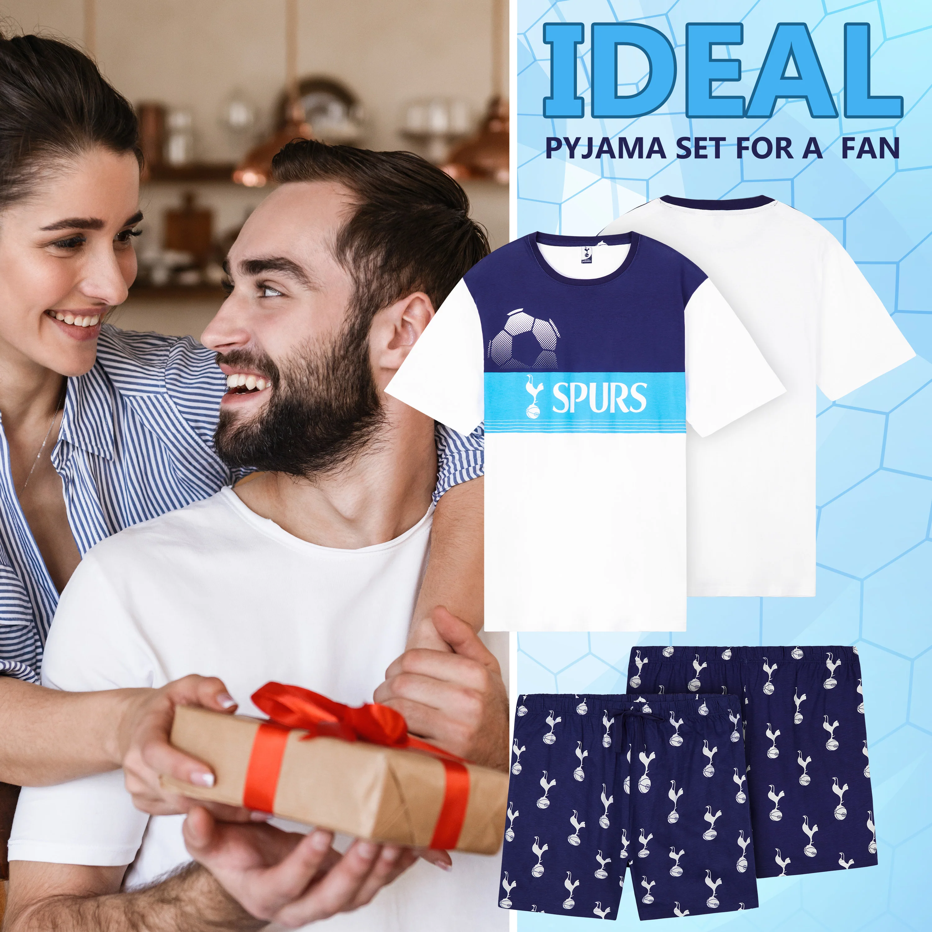 Tottenham Hotspur Mens Pyjamas Set, Spurs Gifts for Men - White/Navy - Image 3