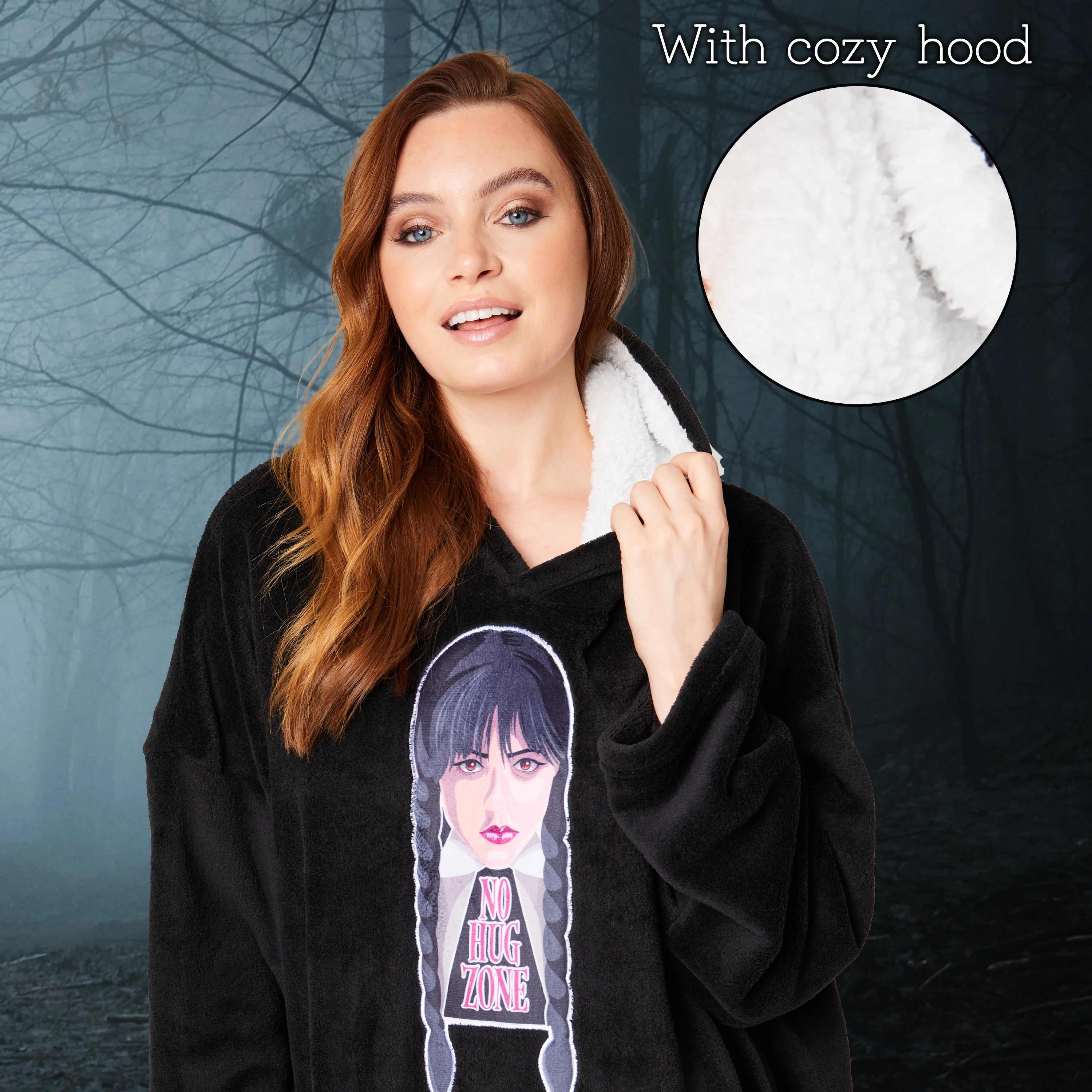 Wednesday Blanket Hoodie for Women and Teenagers - Black - Image 2