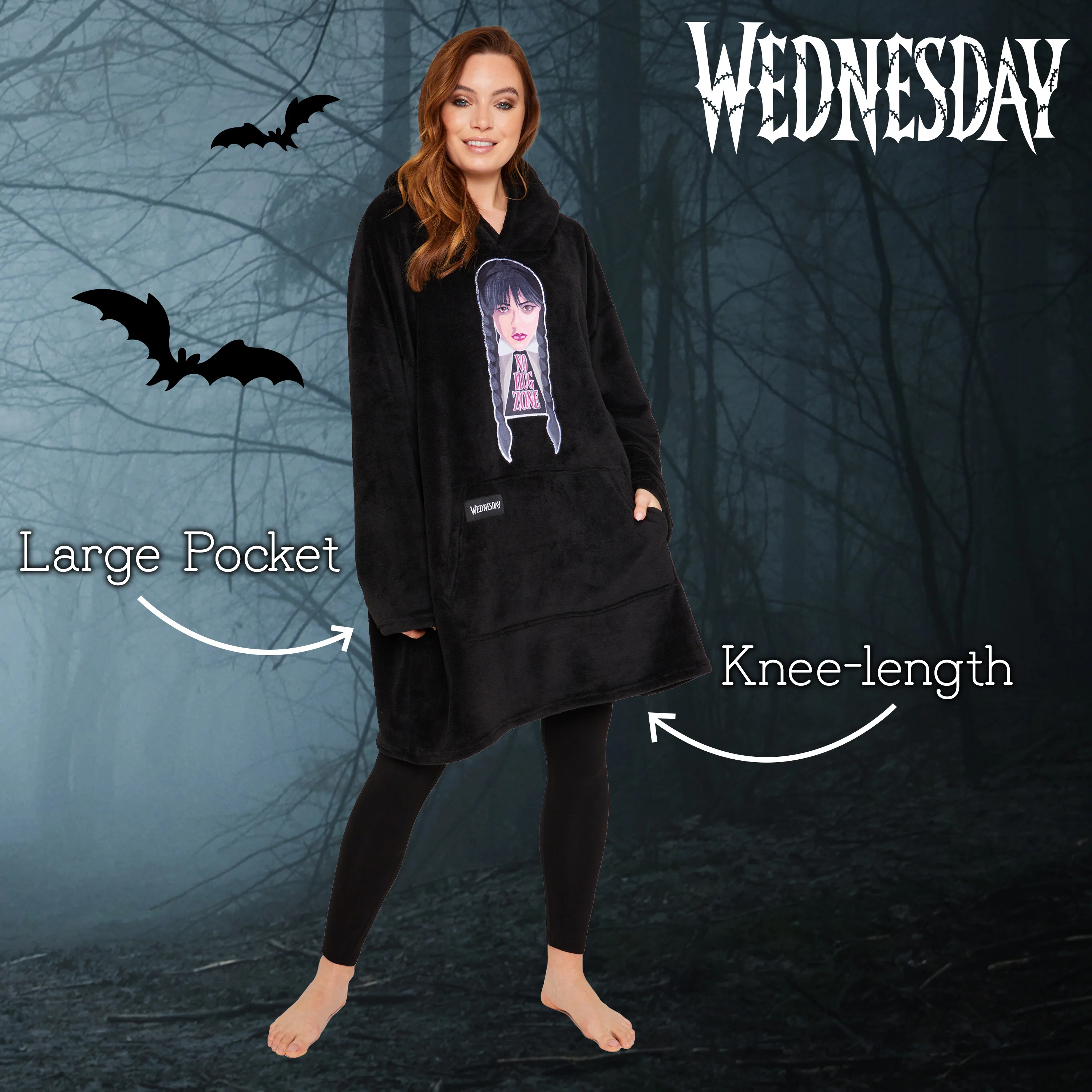 Wednesday Blanket Hoodie for Women and Teenagers - Black - Image 4