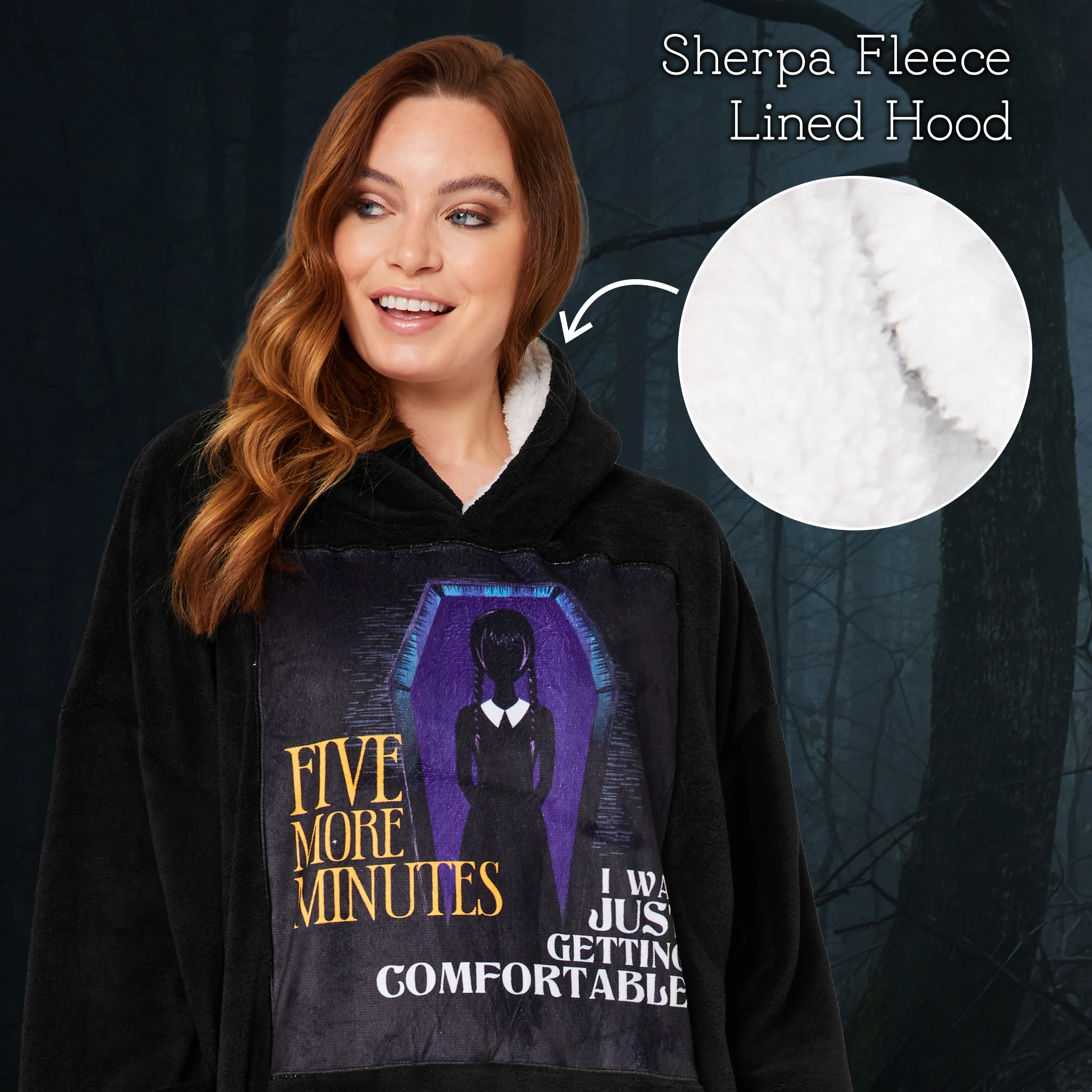 Wednesday Blanket Hoodie for Women and Teenagers - Black/Purple - Image 2