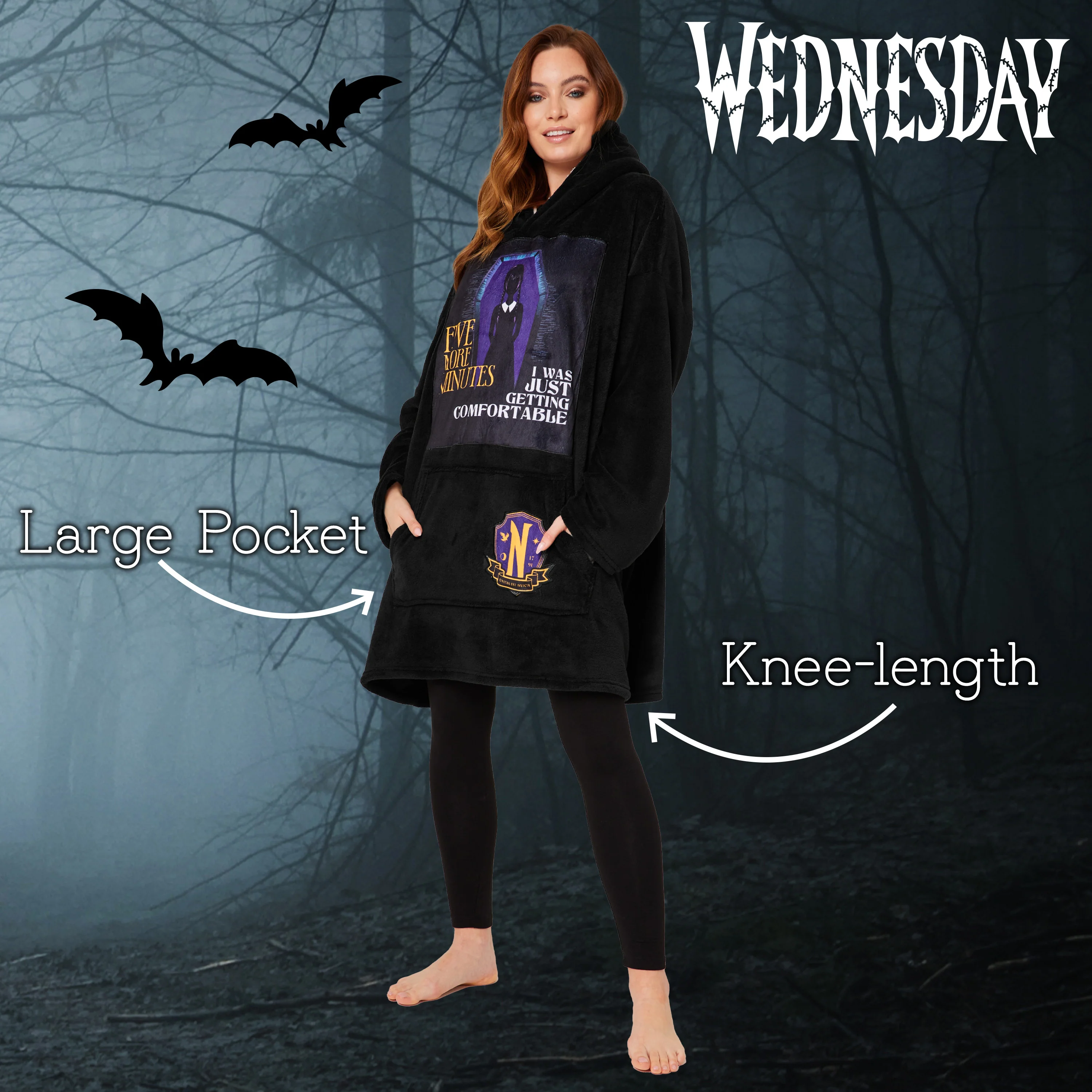 Wednesday Blanket Hoodie for Women and Teenagers - Black/Purple - Image 4