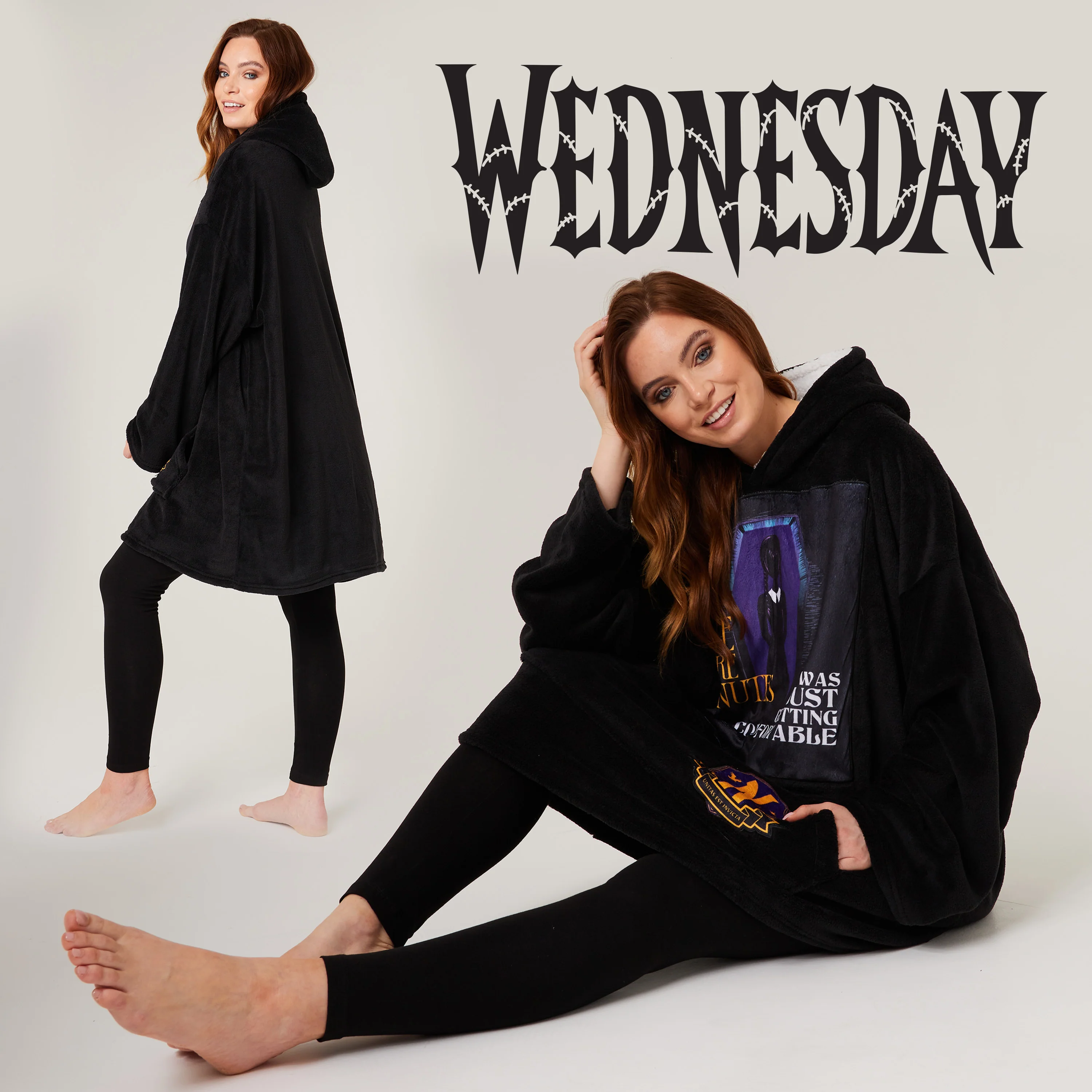 Wednesday Blanket Hoodie for Women and Teenagers - Black/Purple - Image 5