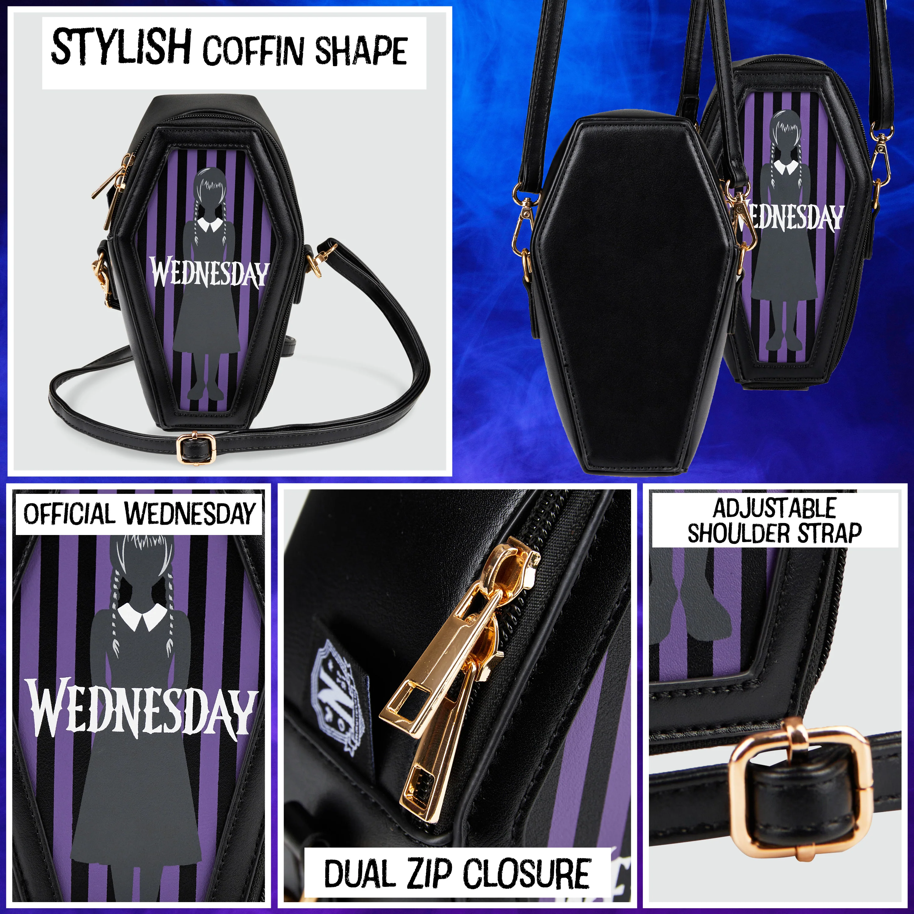 Wednesday Cross Body Bag for Girls Teens Shoulder Handbag Coffin Removable Strap - Image 5